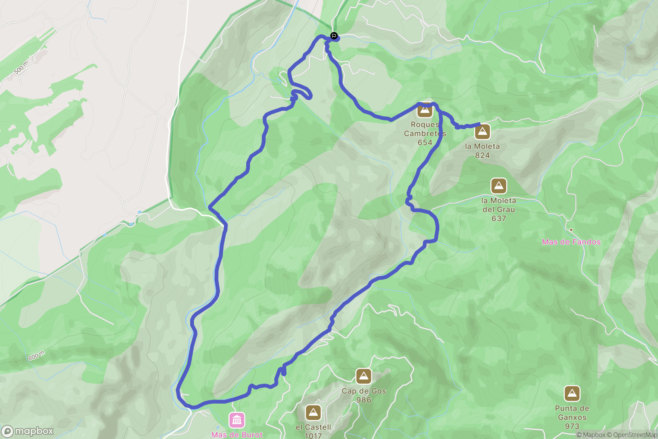 Horta de Sant Joan : carte du parcours de randonnée - Spain