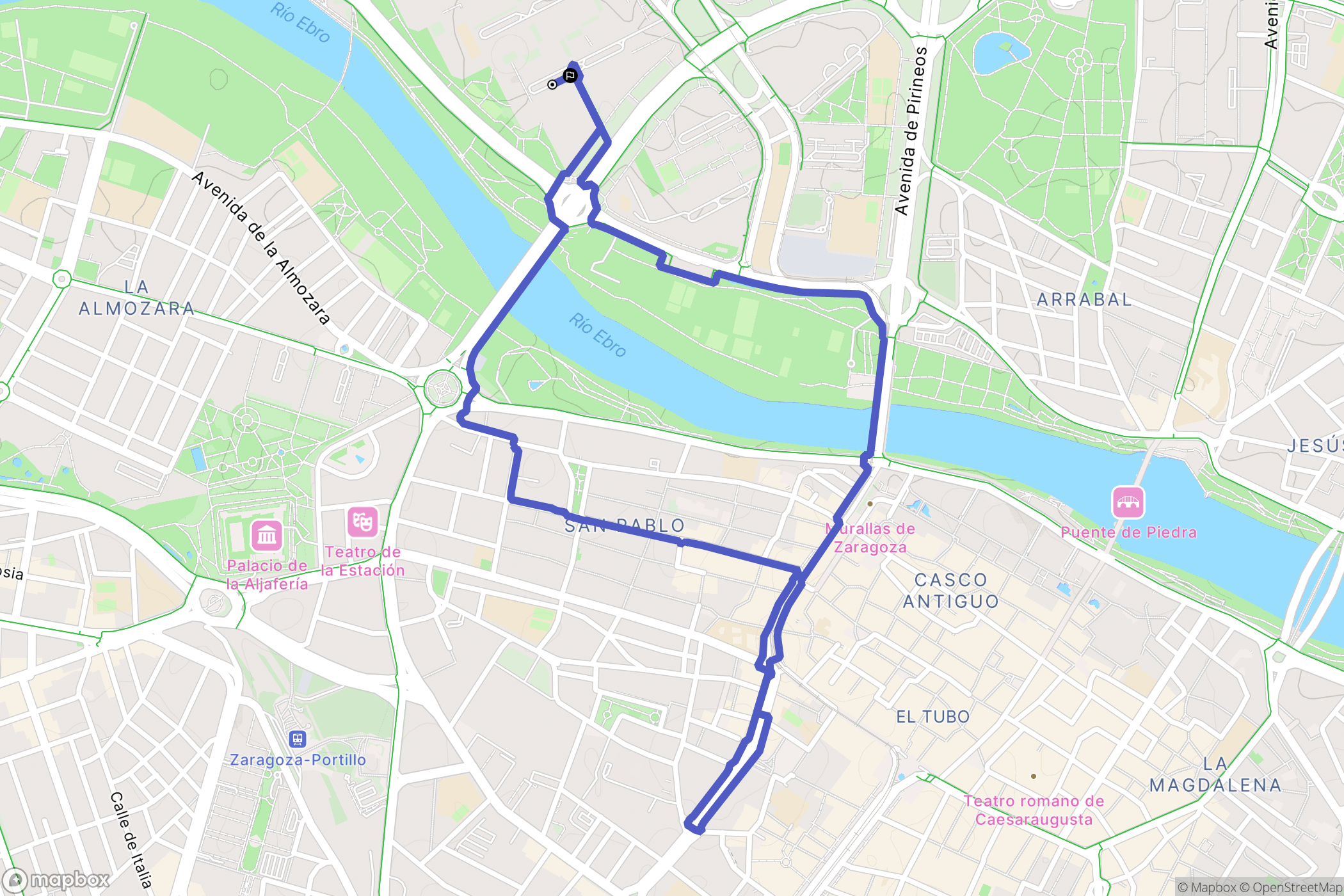 Zaragoza : carte du parcours de randonnée - Spain