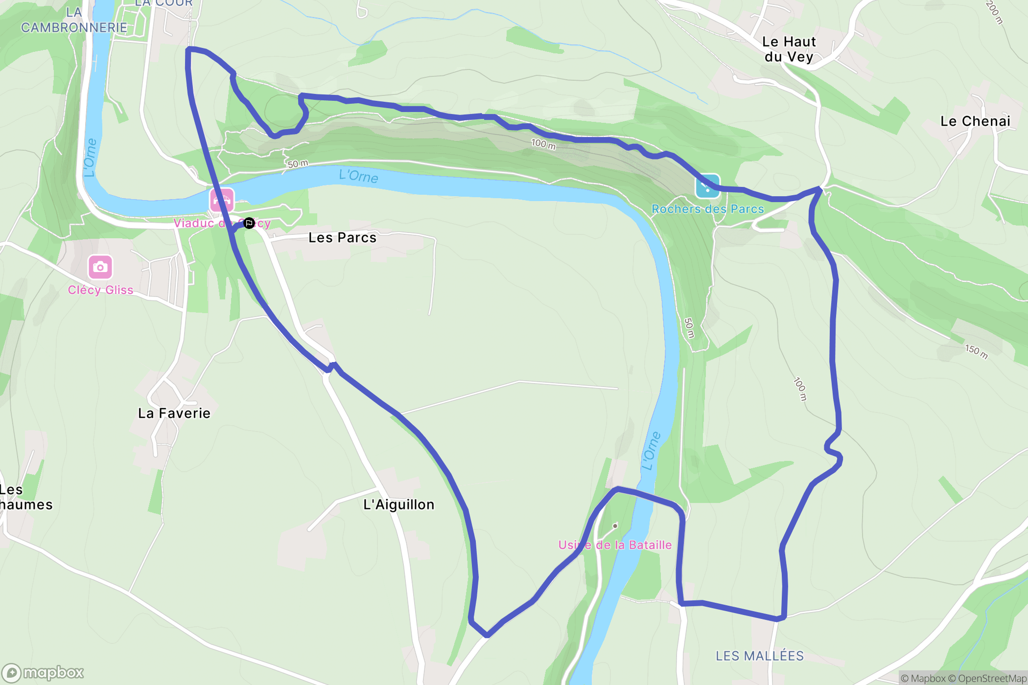 Clécy : carte du parcours de randonnée - France