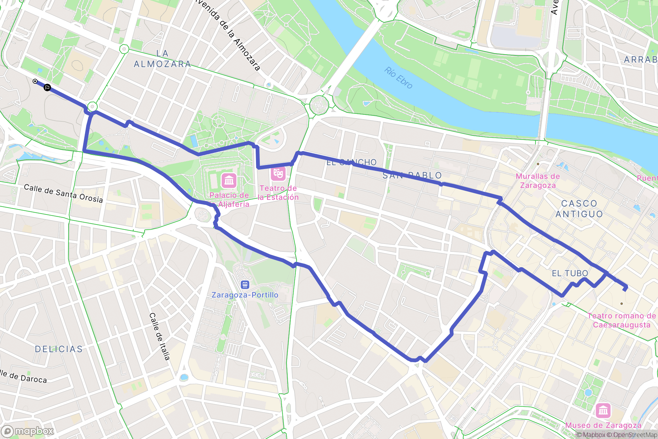 Zaragoza : carte du parcours de randonnée - Spain