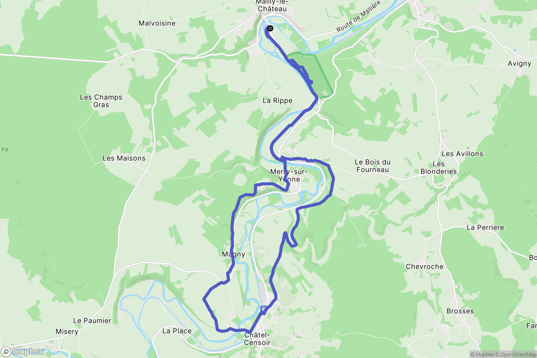Mailly-le-Château : carte du parcours de randonnée - France