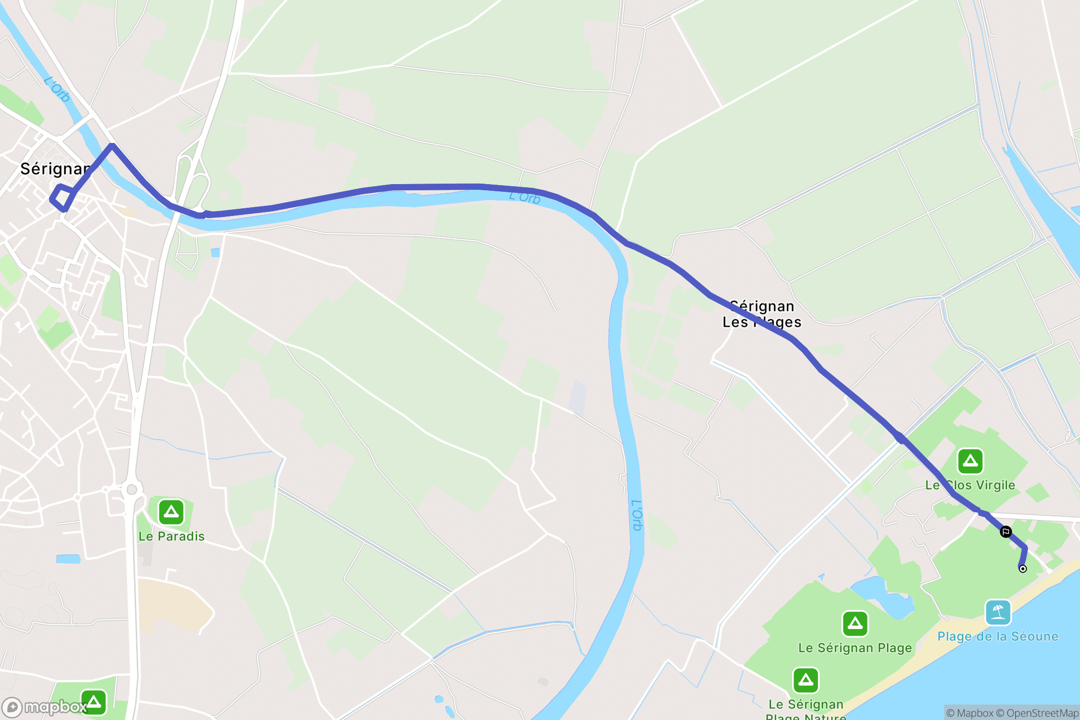 Sérignan : carte du parcours de randonnée - France