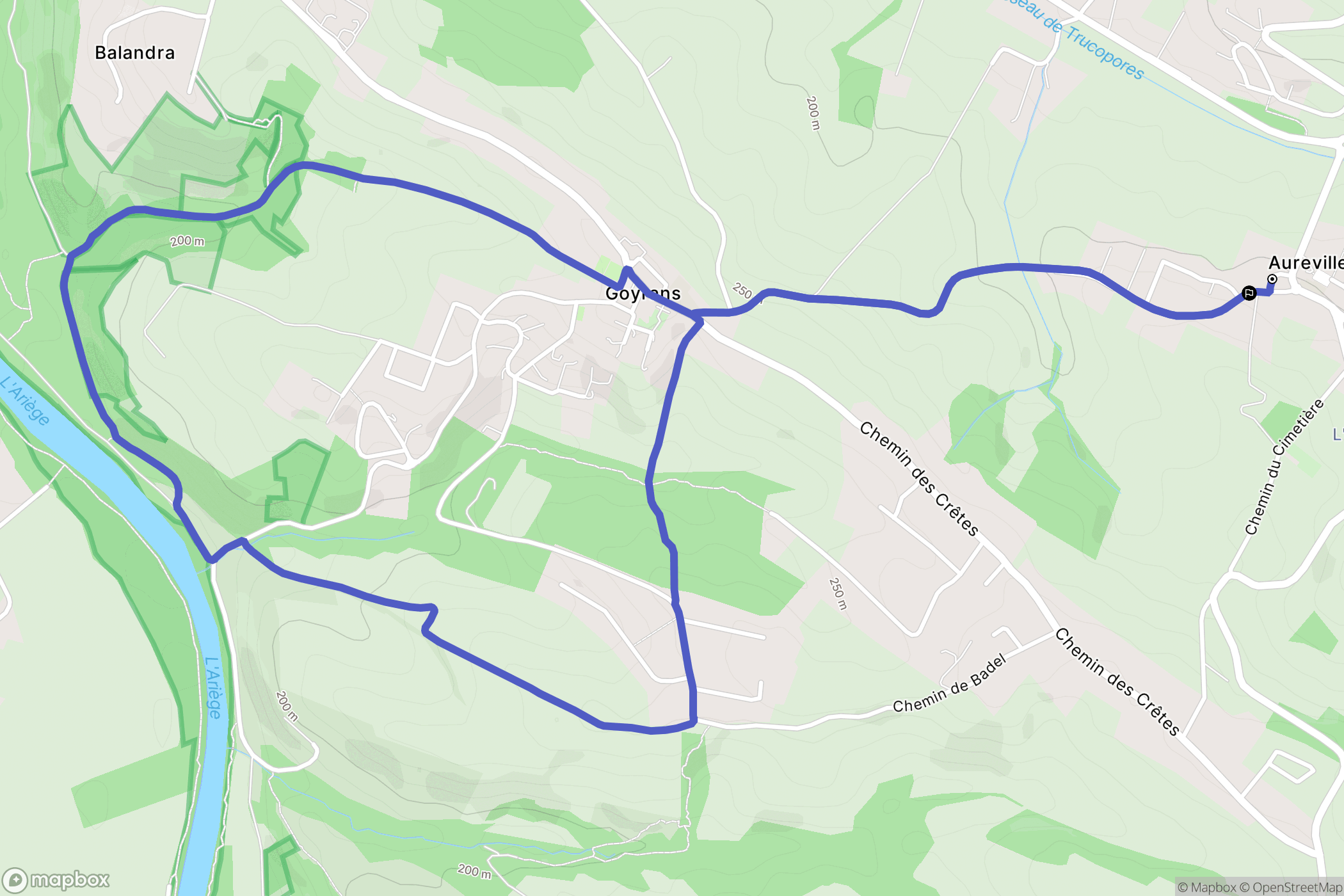 Aureville : carte du parcours de randonnée - France