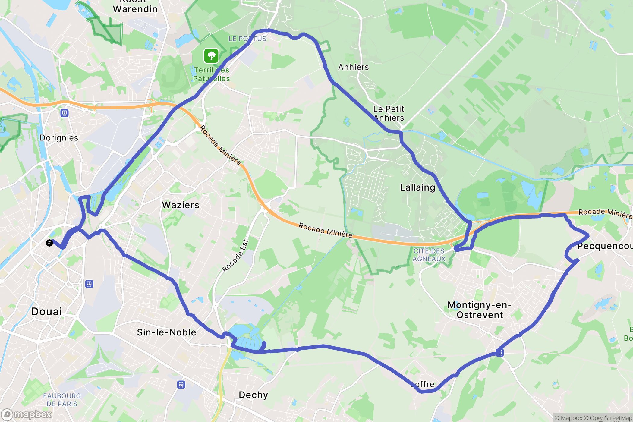 Douai : carte du parcours de randonnée - France