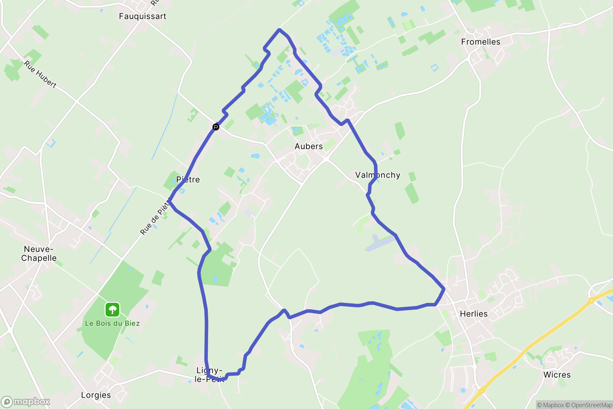 Aubers : carte du parcours de randonnée - France
