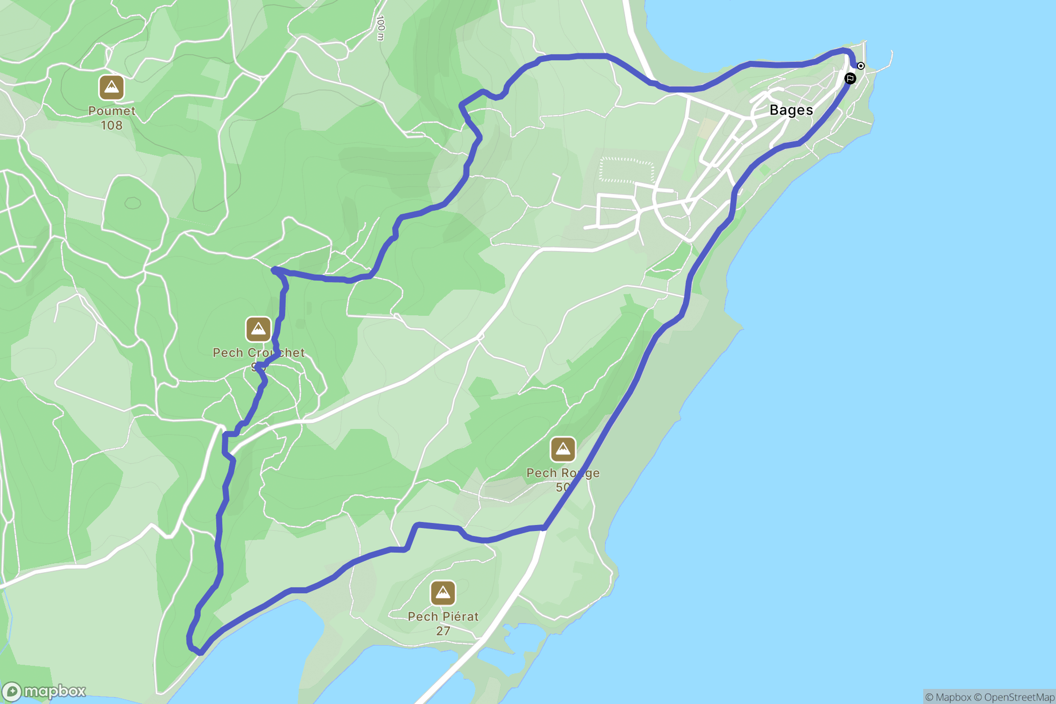 Bages : carte du parcours de randonnée - France