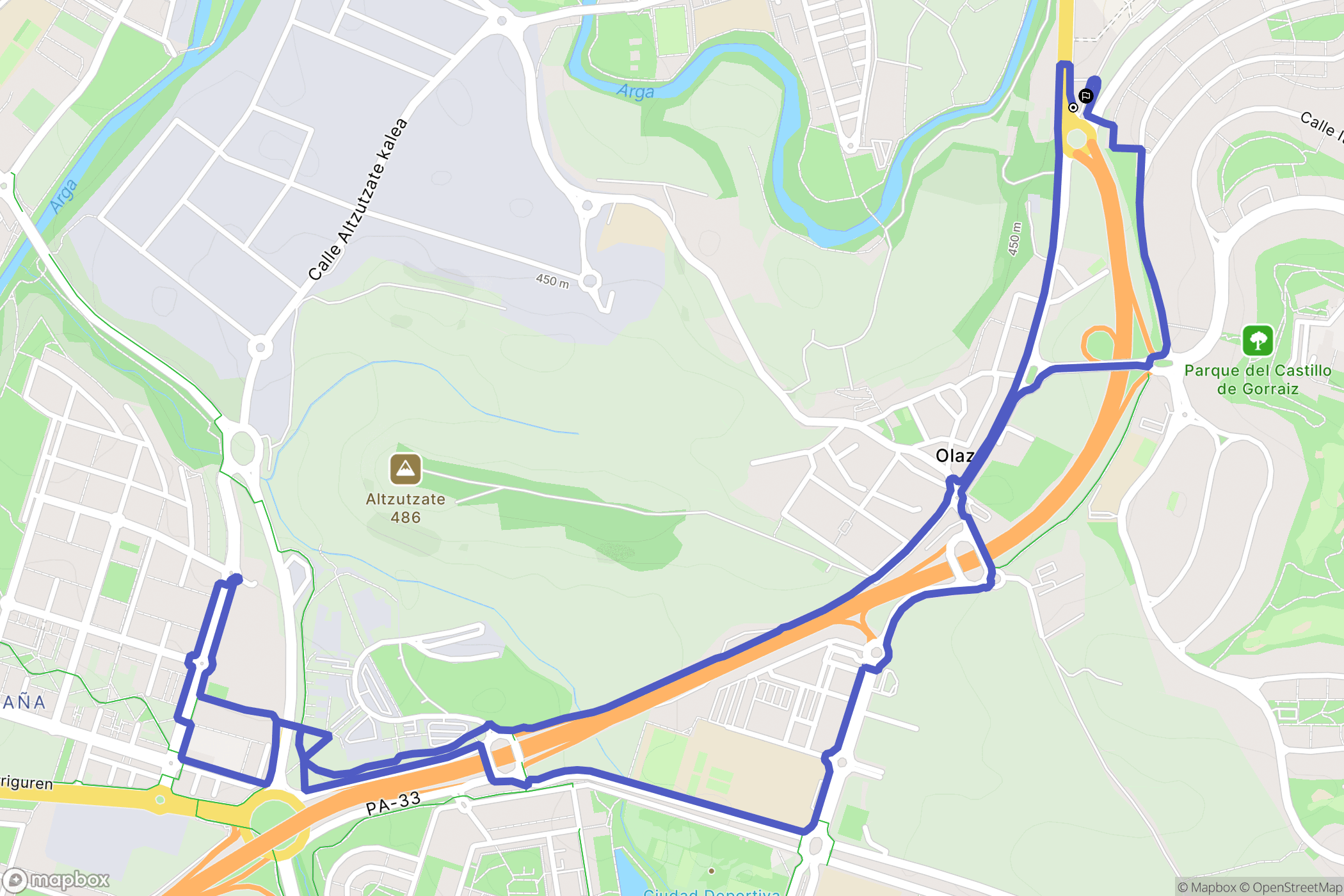 Huarte : carte du parcours de randonnée - Spain