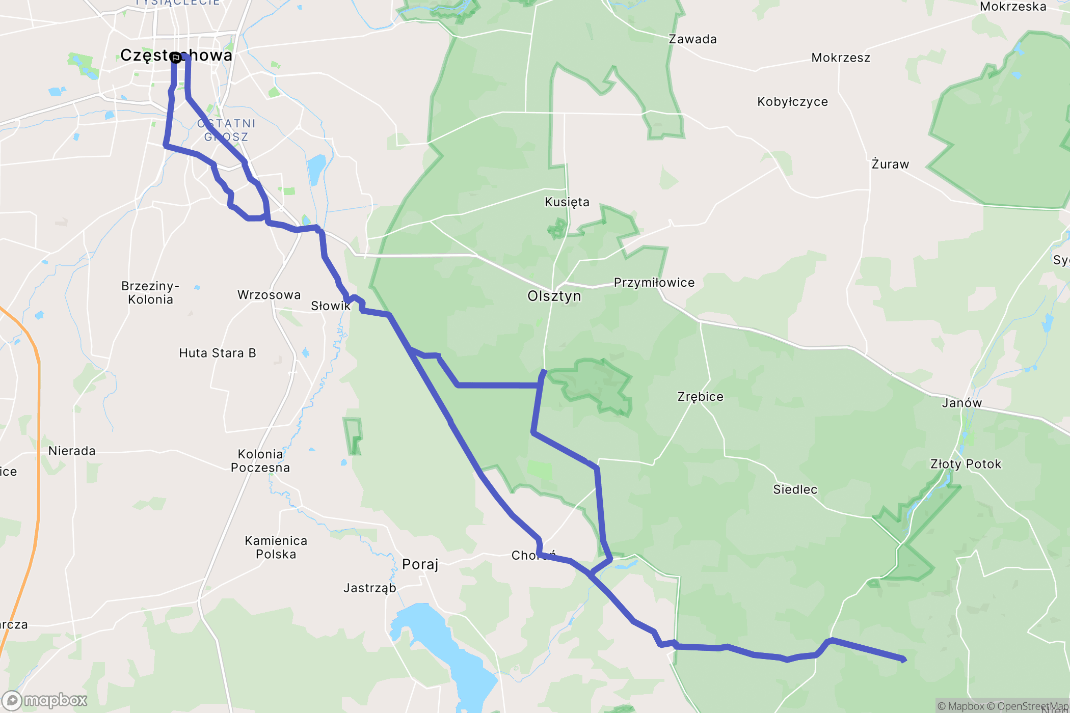 Częstochowa: mapa trasy - Poland