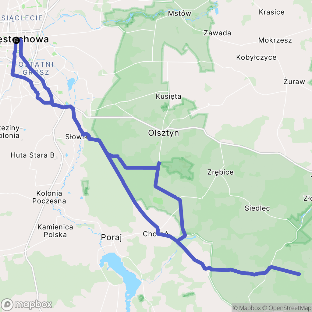 Częstochowa: mapa trasy - Poland