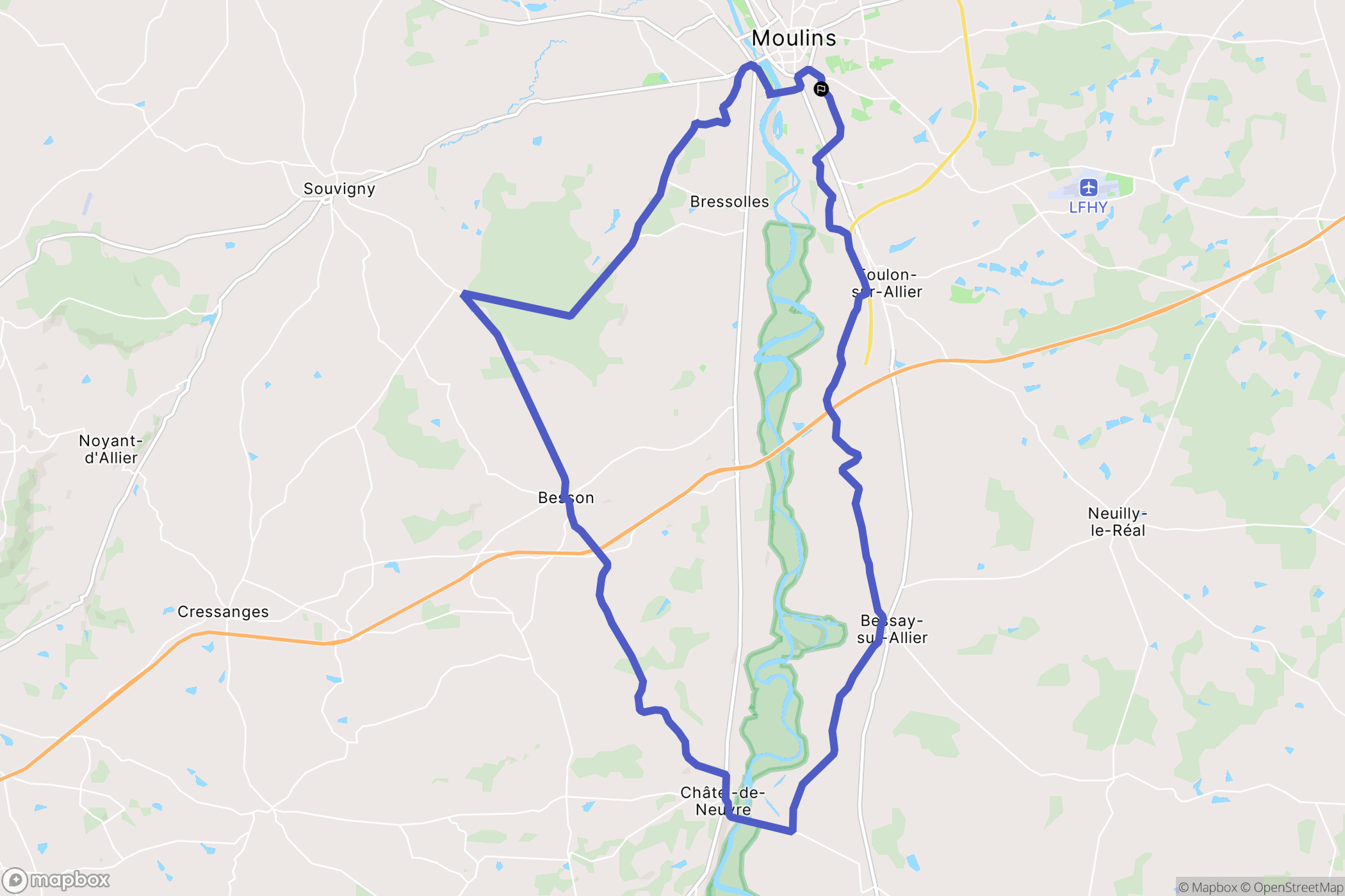 Yzeure : carte du parcours de randonnée - France