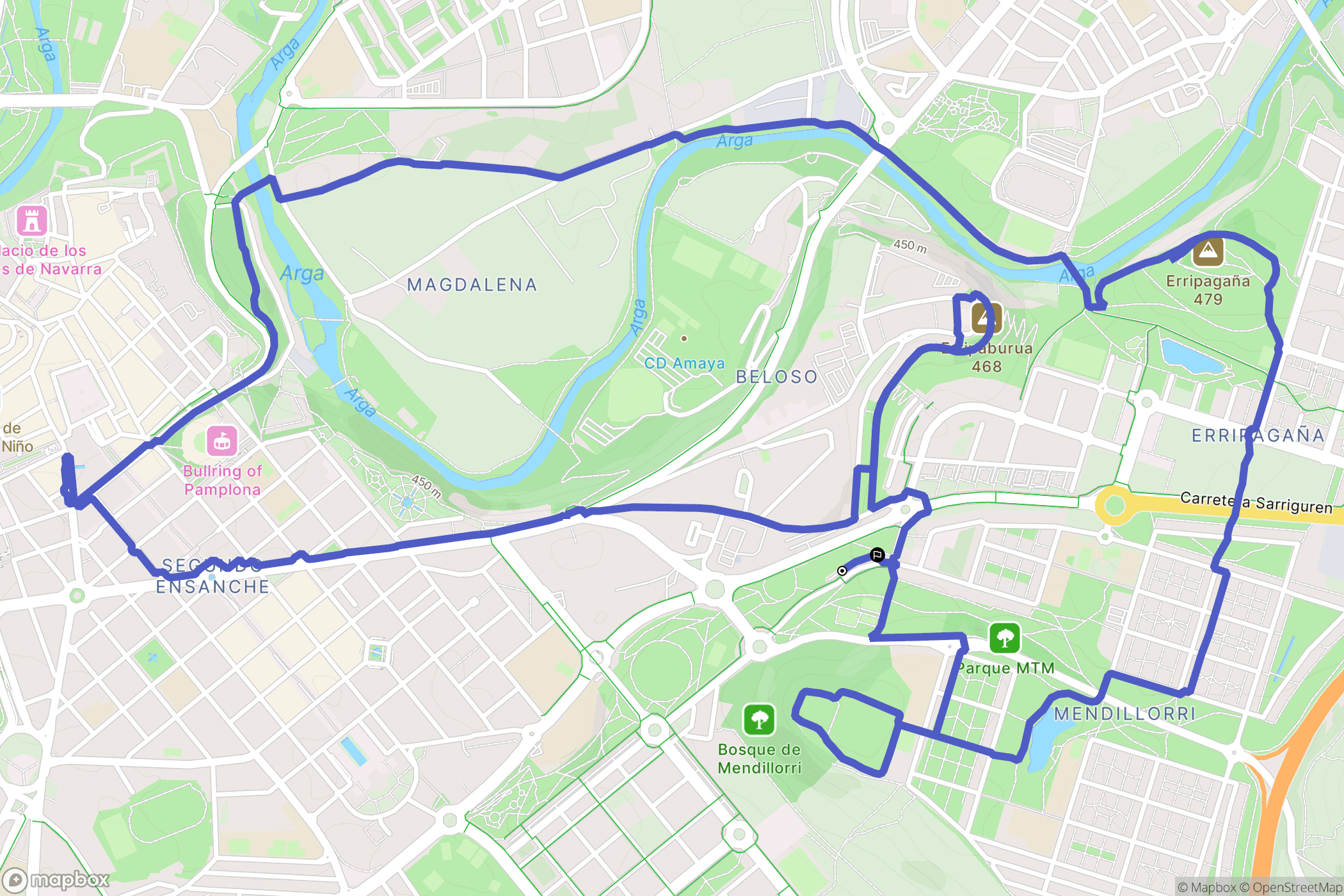 Pamplona : carte du parcours de randonnée - Spain