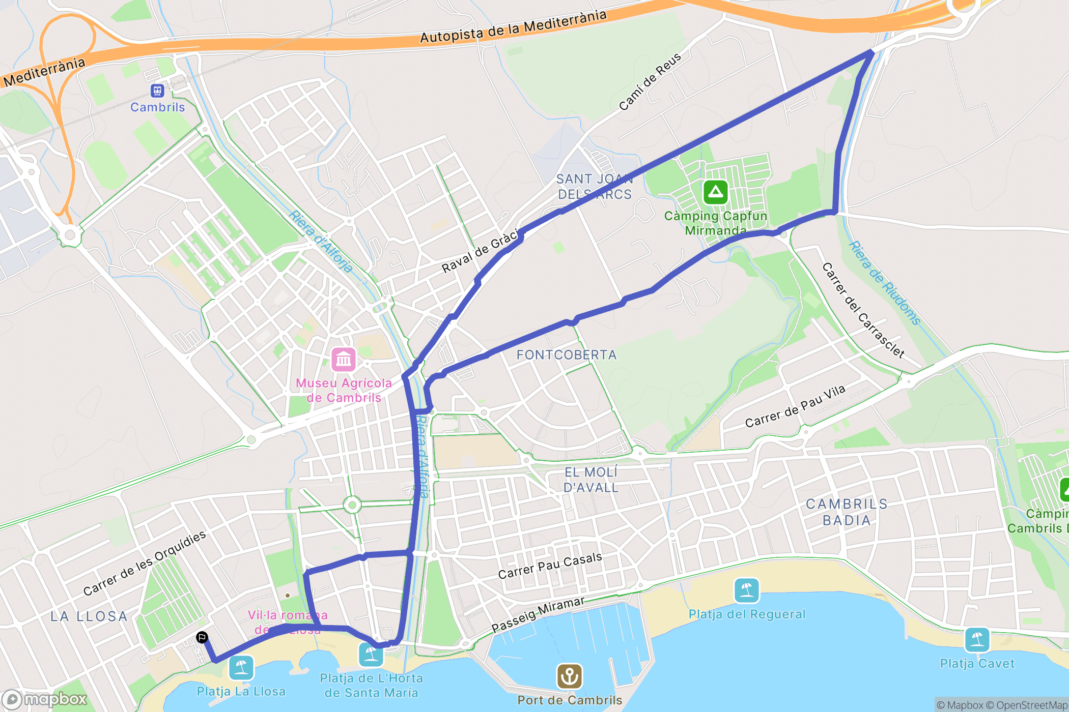 Cambrils : carte du parcours de randonnée - Spain