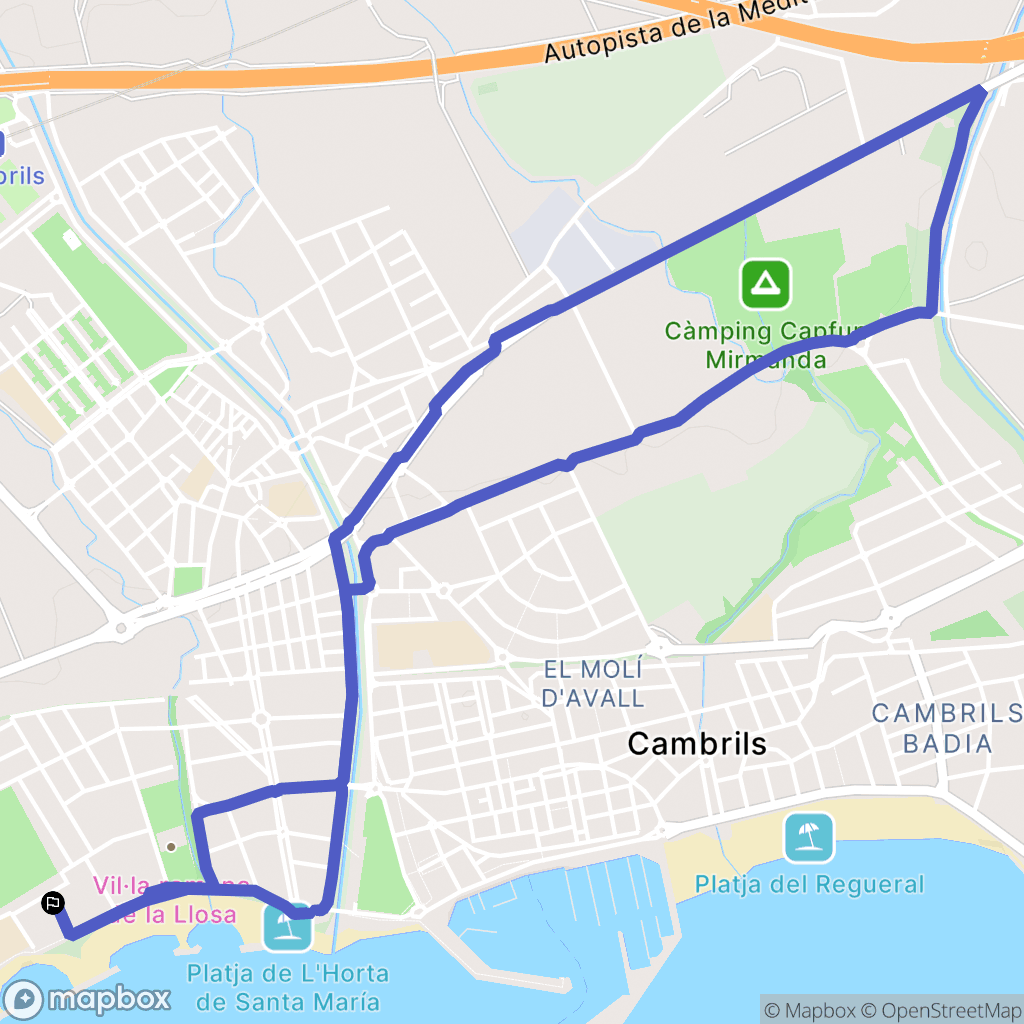 Cambrils : carte du parcours de randonnée - Spain