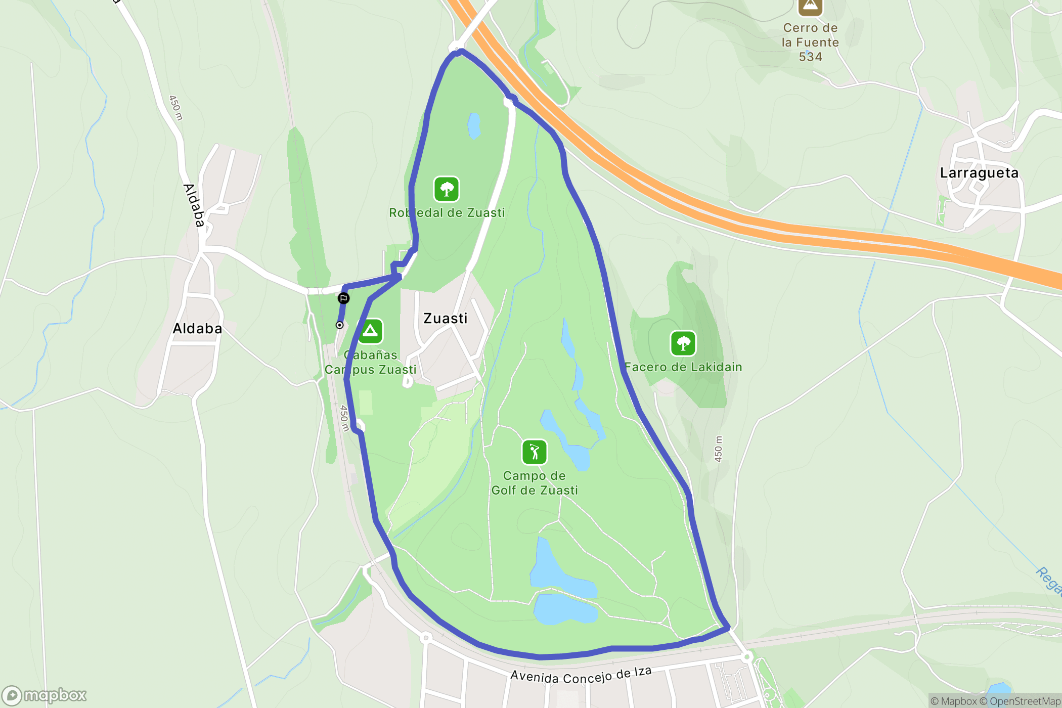 Zuasti : carte du parcours de randonnée - Spain