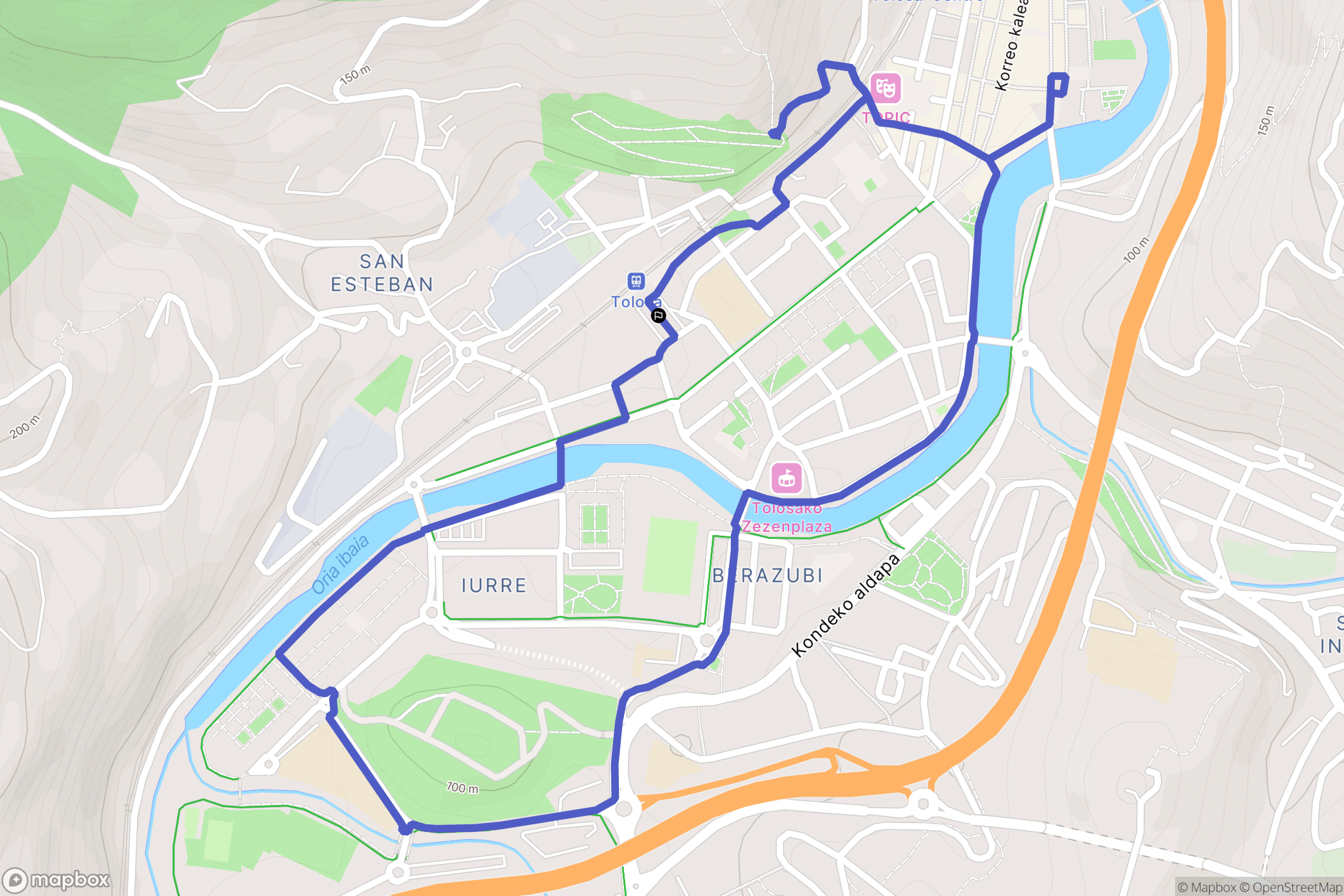Tolosa : carte du parcours de randonnée - Spain
