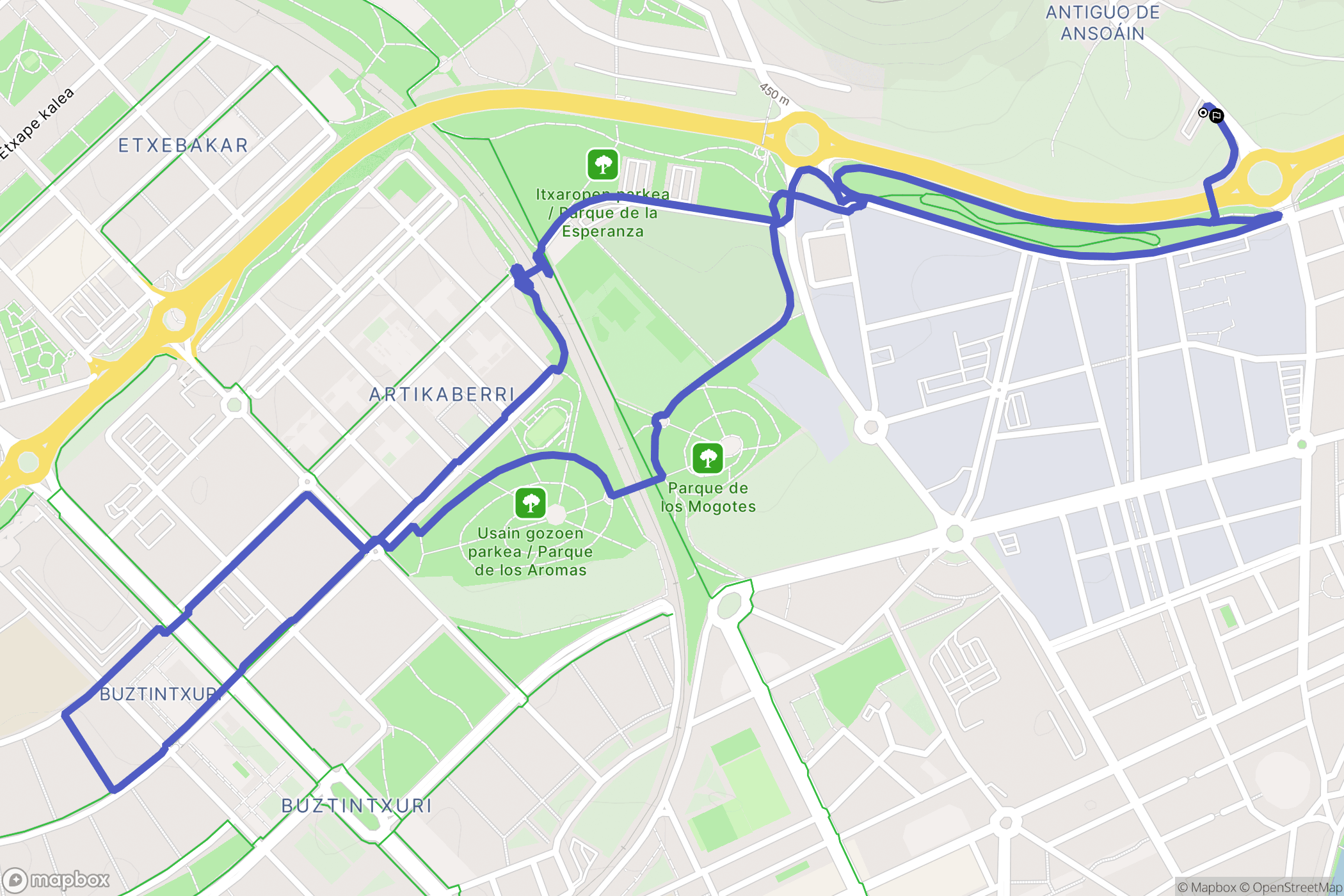 Ansoáin : carte du parcours de randonnée - Spain