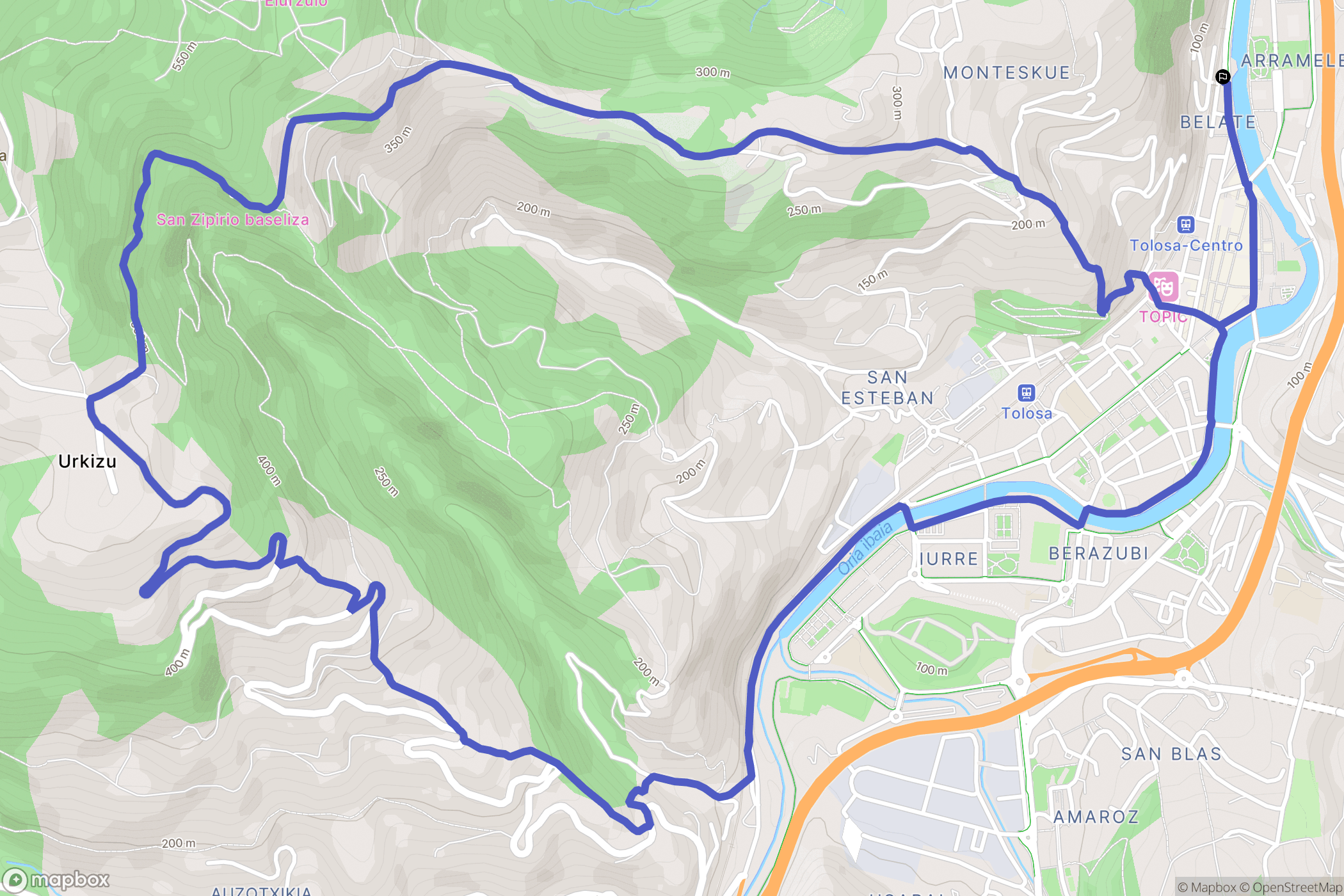 Tolosa : carte du parcours de randonnée - Spain