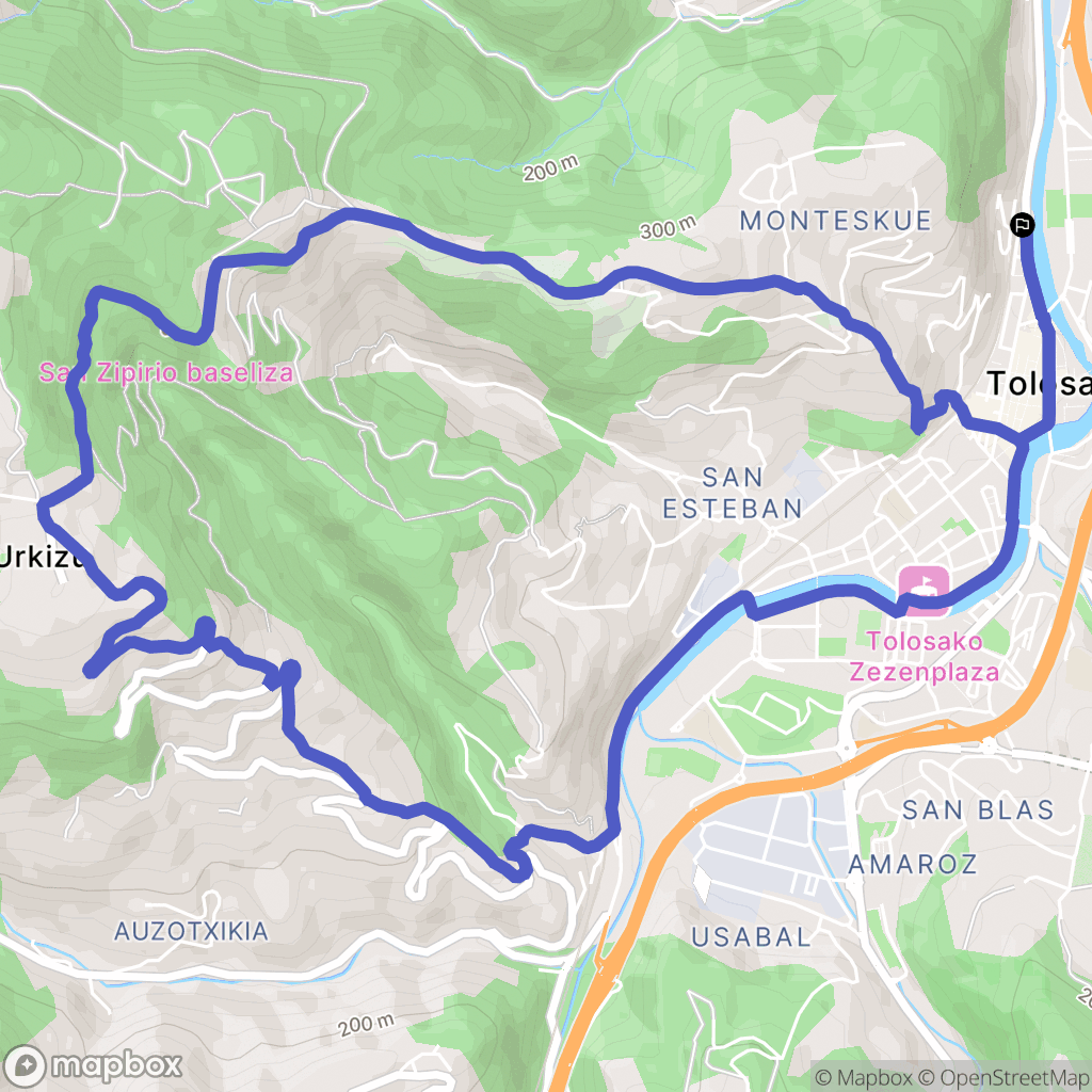 Tolosa : carte du parcours de randonnée - Spain