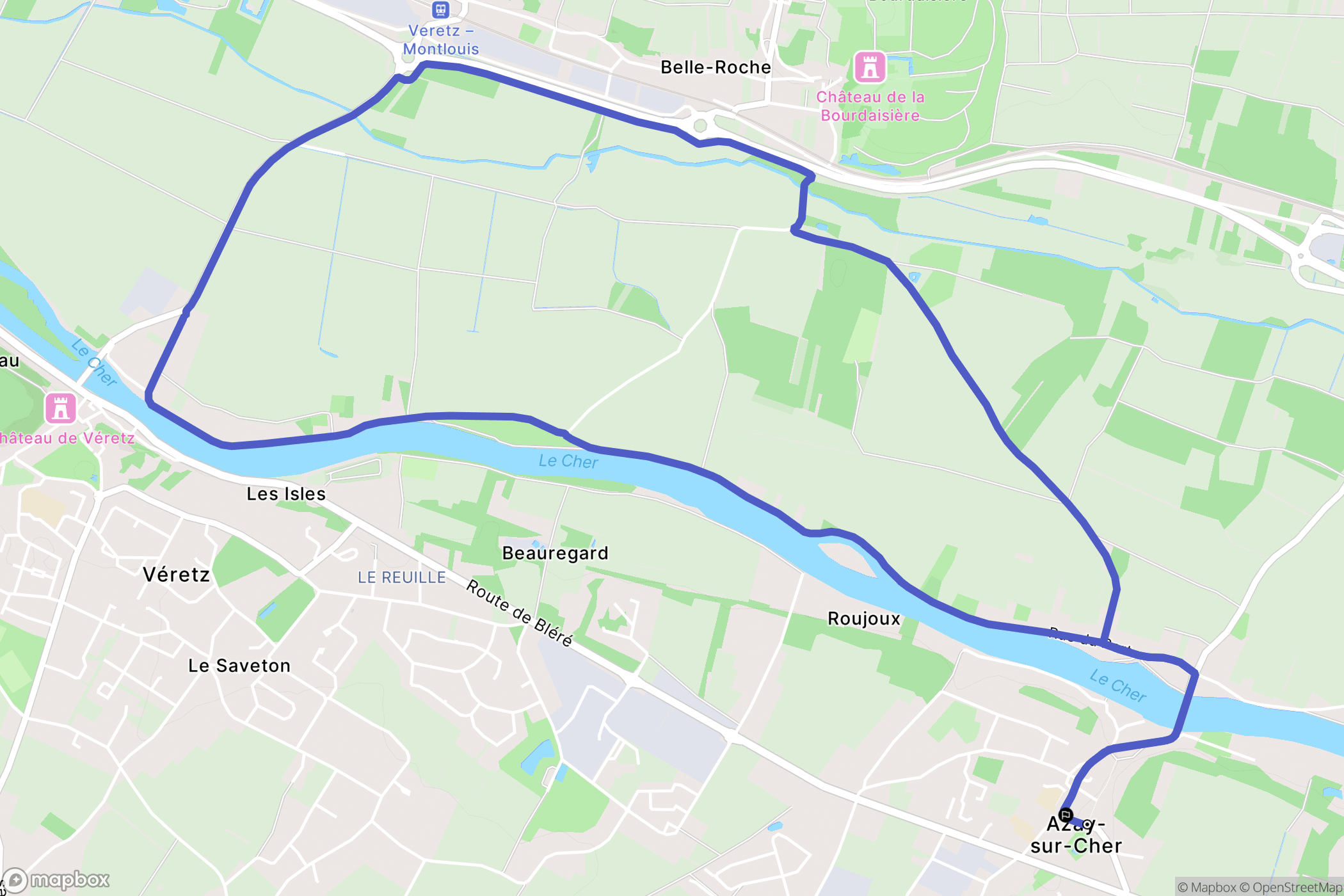 Azay-sur-Cher : carte du parcours de randonnée - France