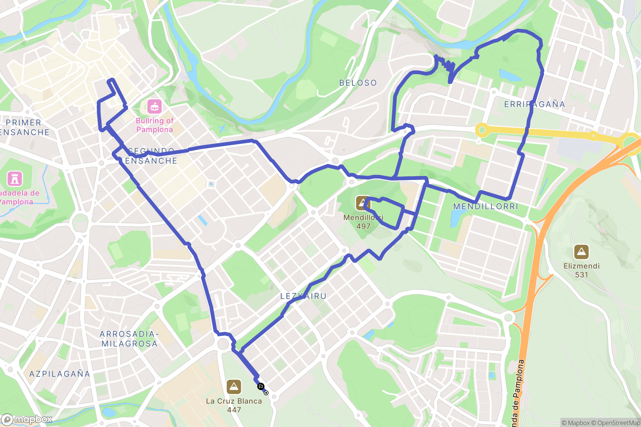Pamplona : carte du parcours de randonnée - Spain