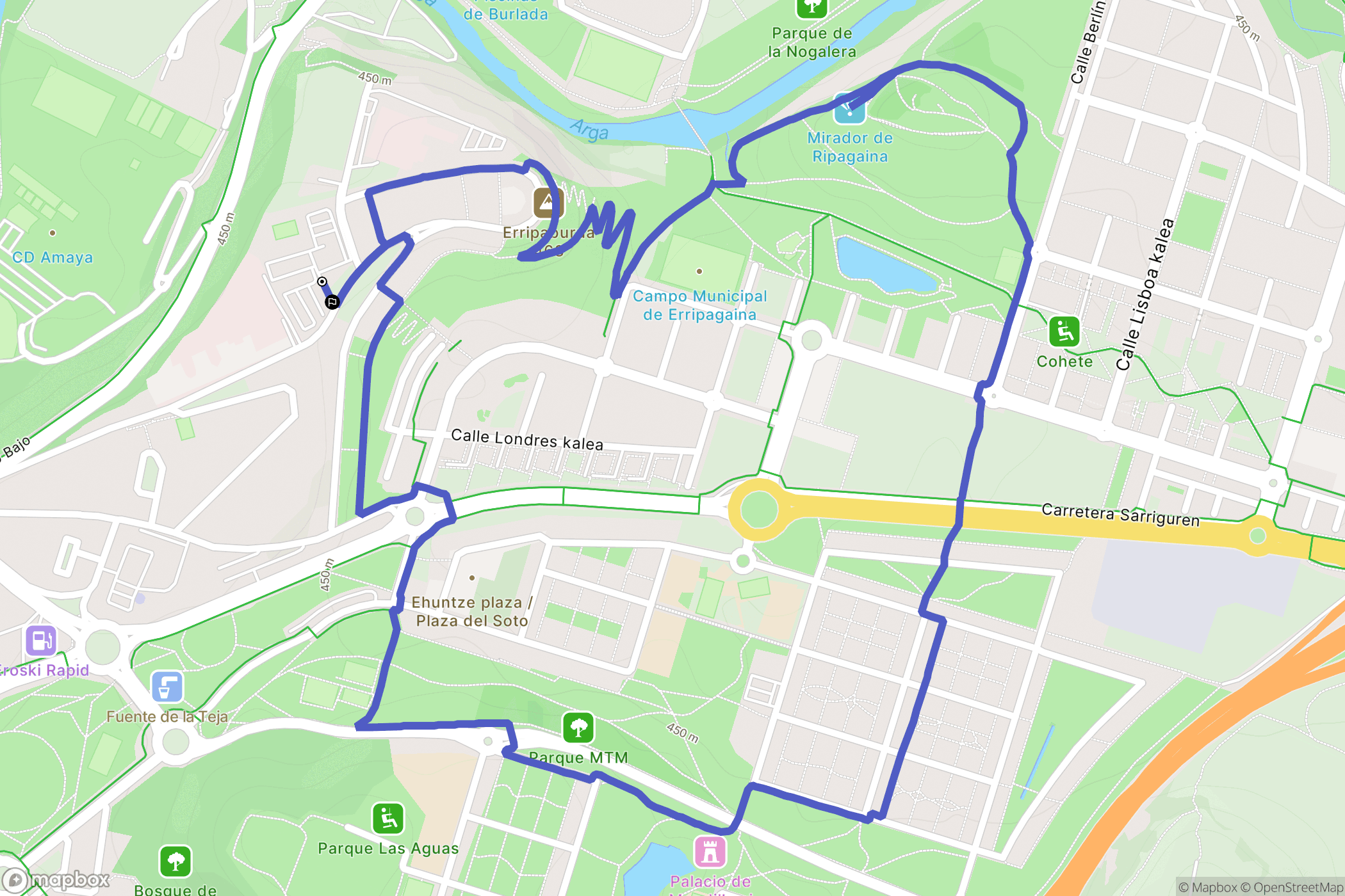Pamplona : carte du parcours de randonnée - Spain