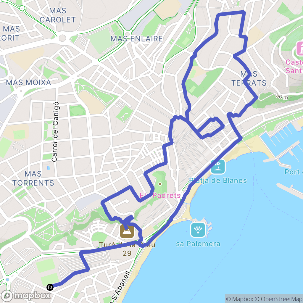 Blanes : carte du parcours de randonnée - Spain