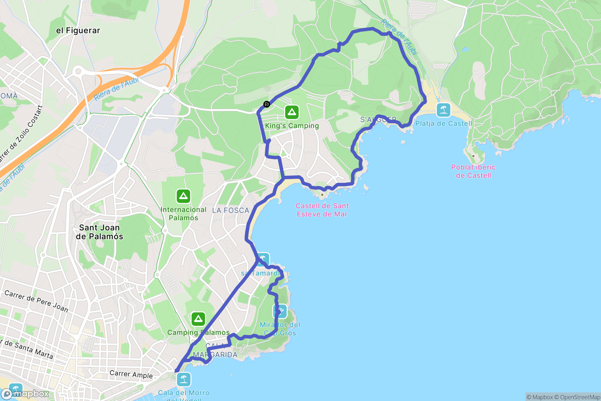 Palamós : carte du parcours de randonnée - Spain