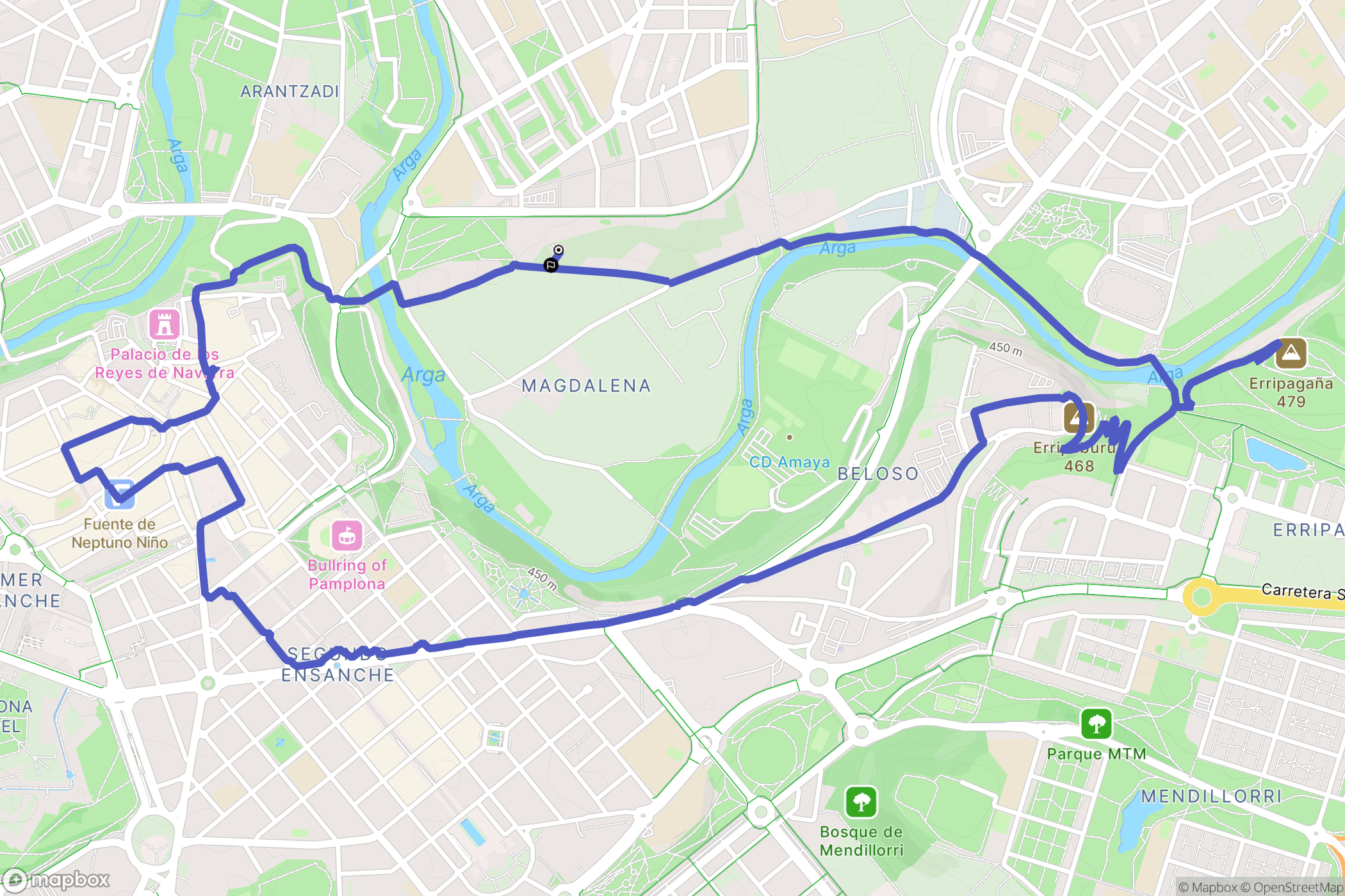 Pamplona : carte du parcours de randonnée - Spain