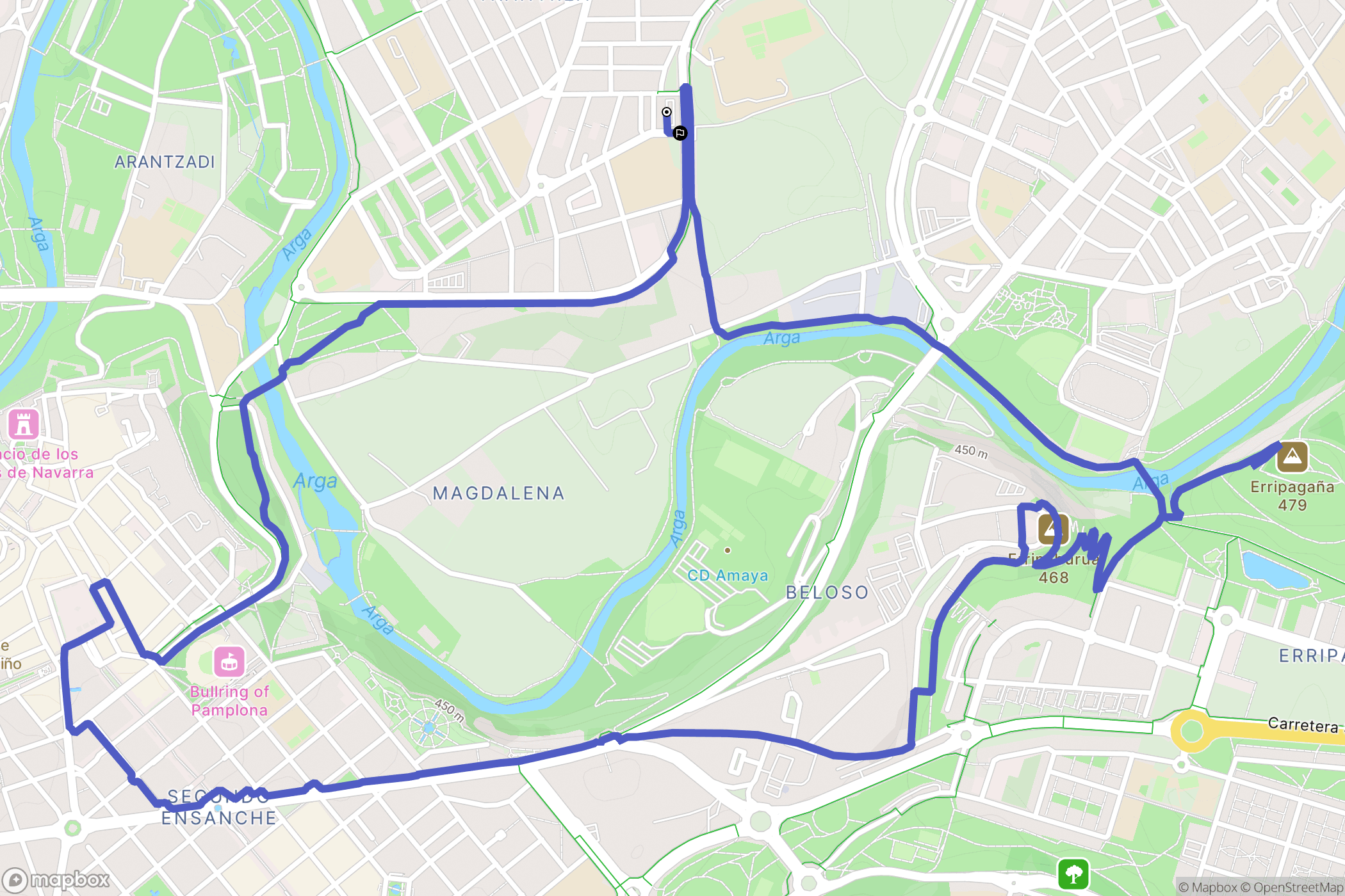 Pamplona : carte du parcours de randonnée - Spain