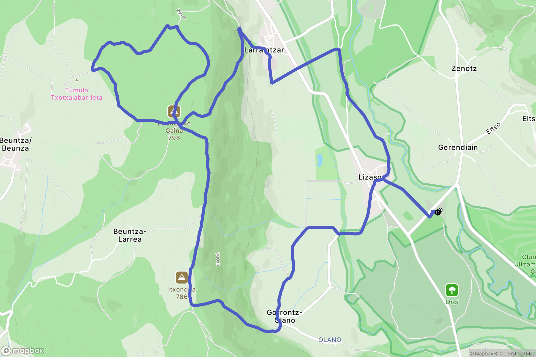 Lizaso : carte du parcours de randonnée - Spain
