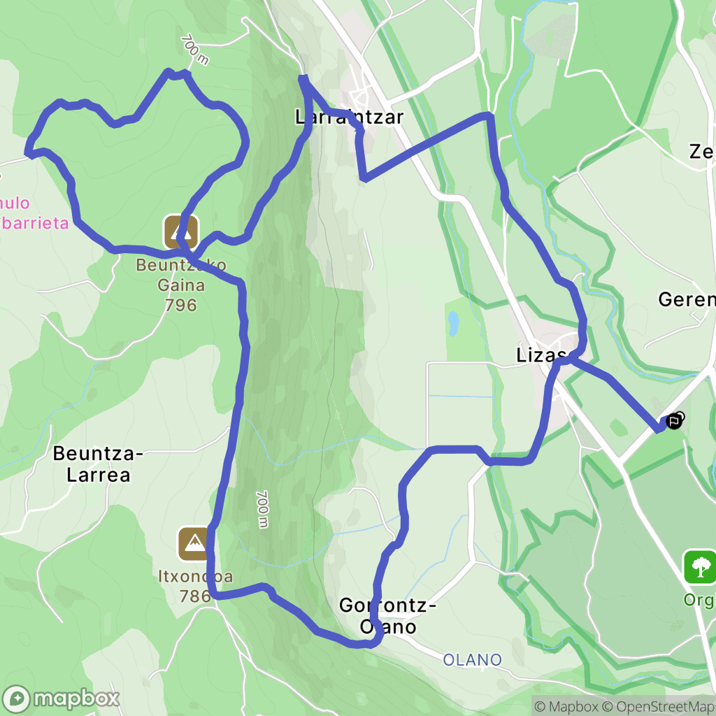 Lizaso : carte du parcours de randonnée - Spain