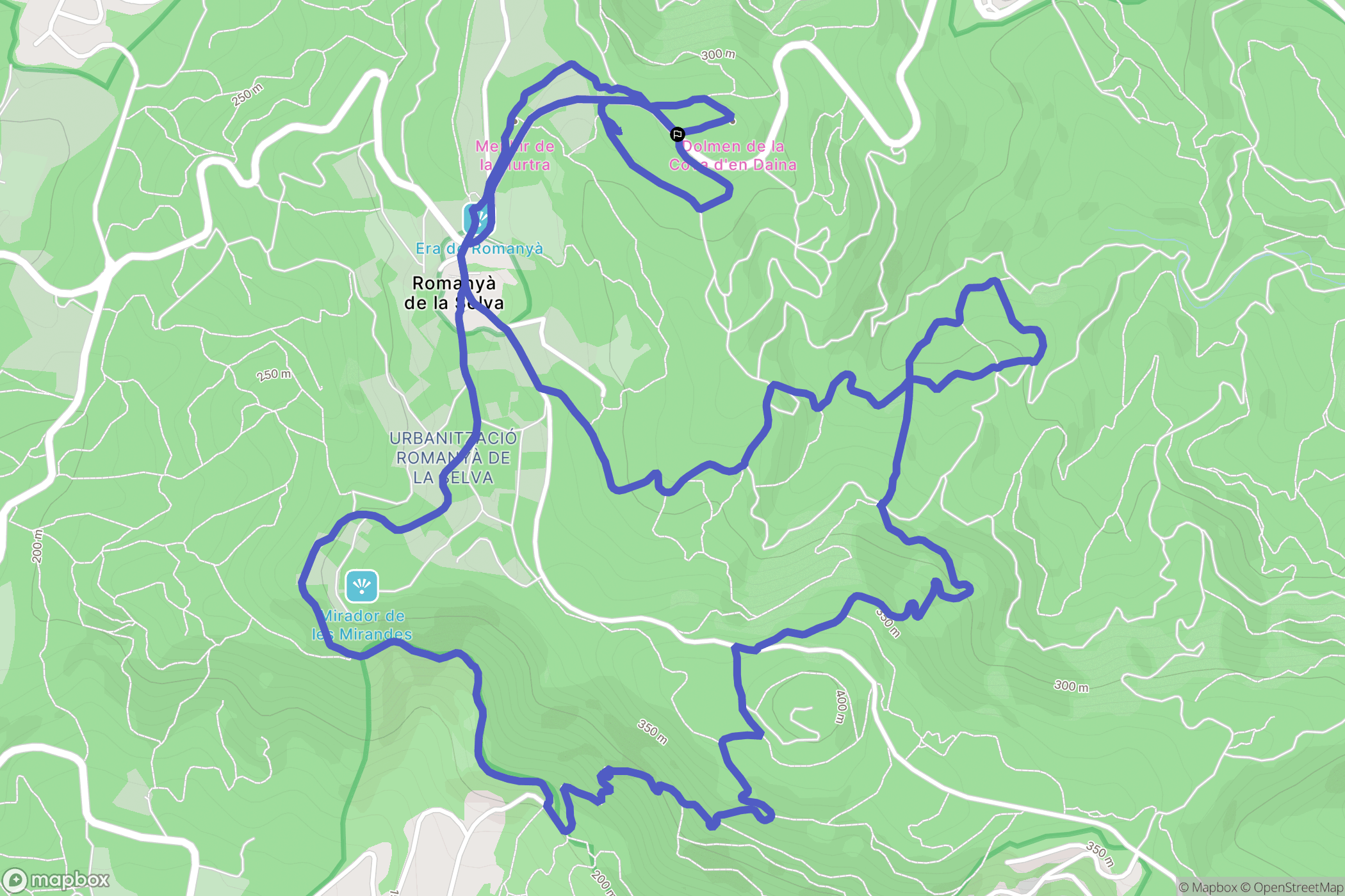 Romanyà de la Selva : carte du parcours de randonnée - Spain