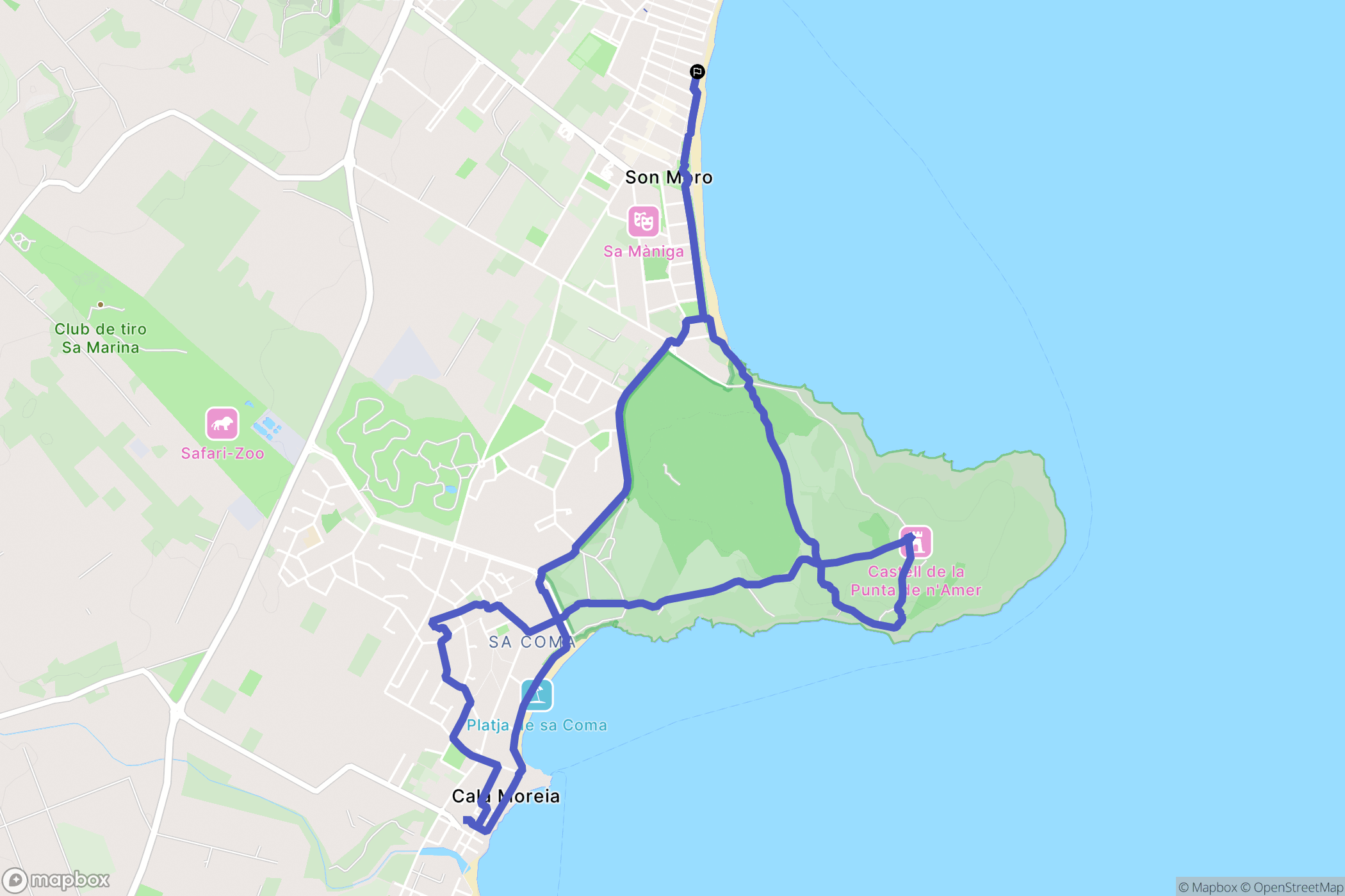 Cala Millor : carte du parcours de randonnée - Spain