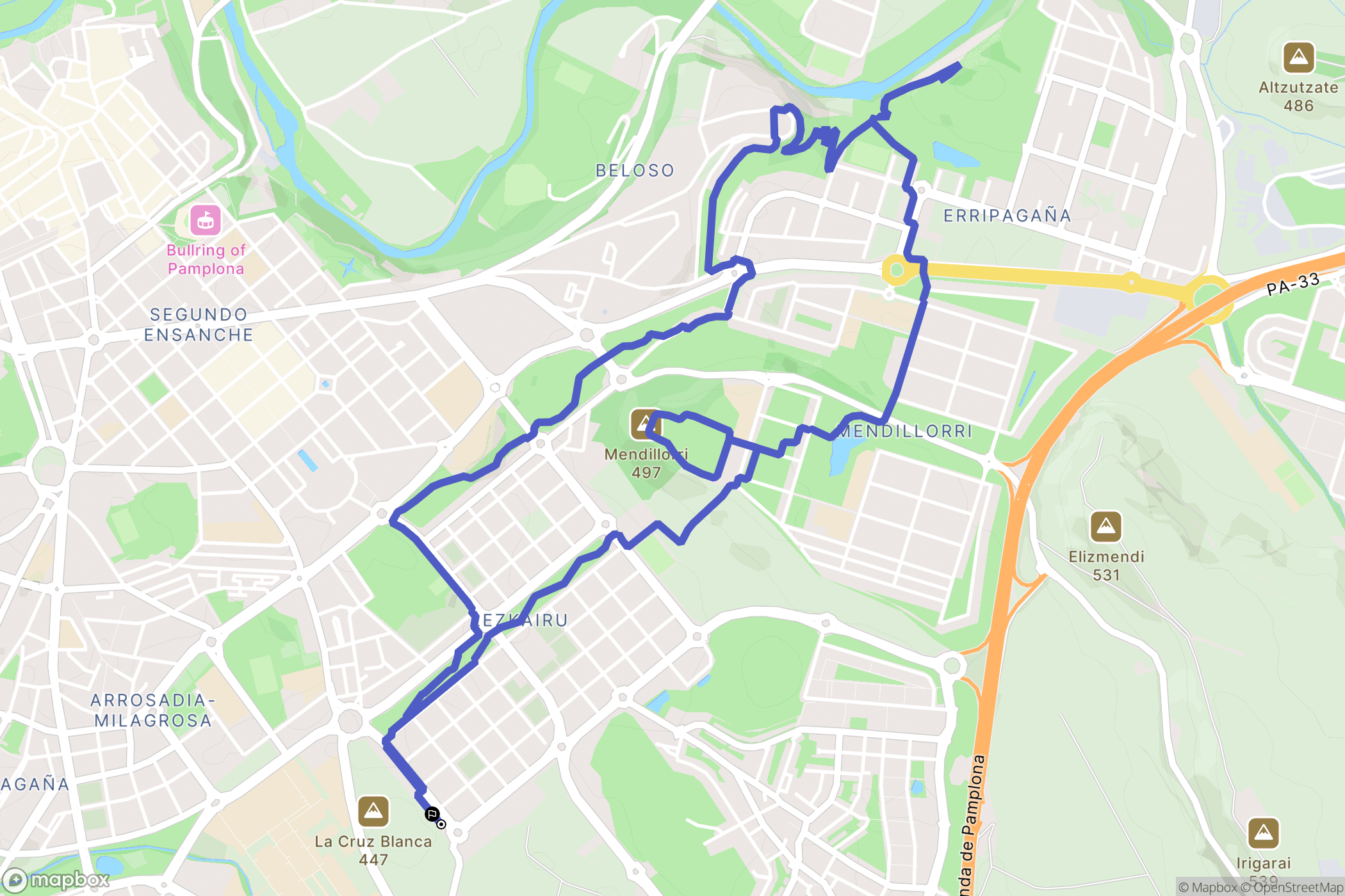 Pamplona : carte du parcours de randonnée - Spain