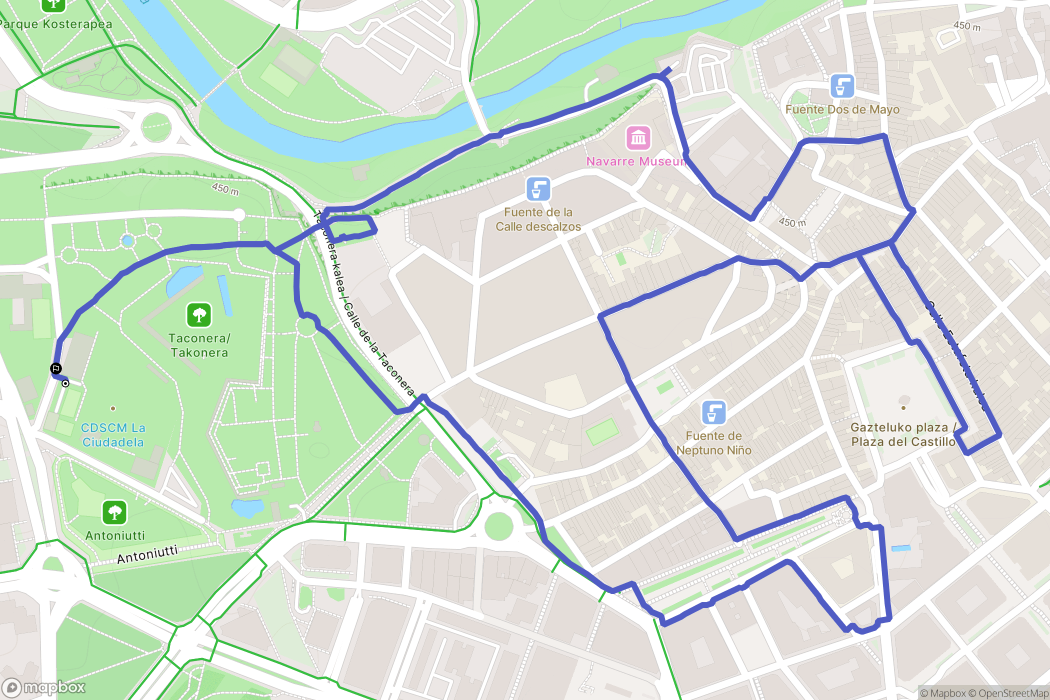 Pamplona : carte du parcours de randonnée - Spain