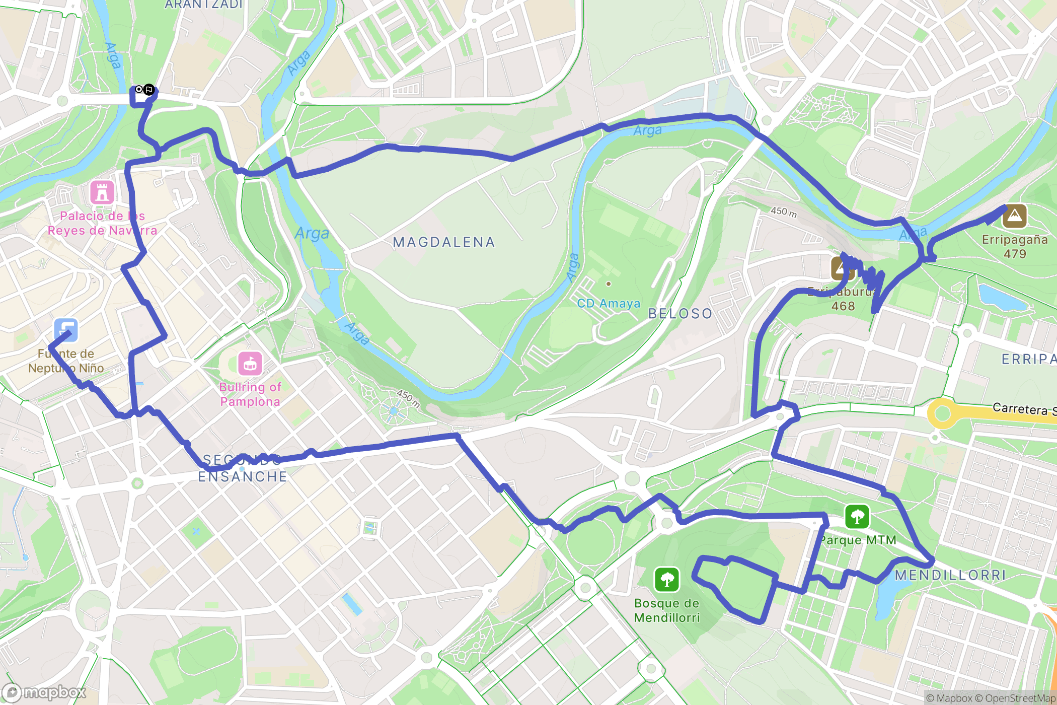 Pamplona : carte du parcours de randonnée - Spain