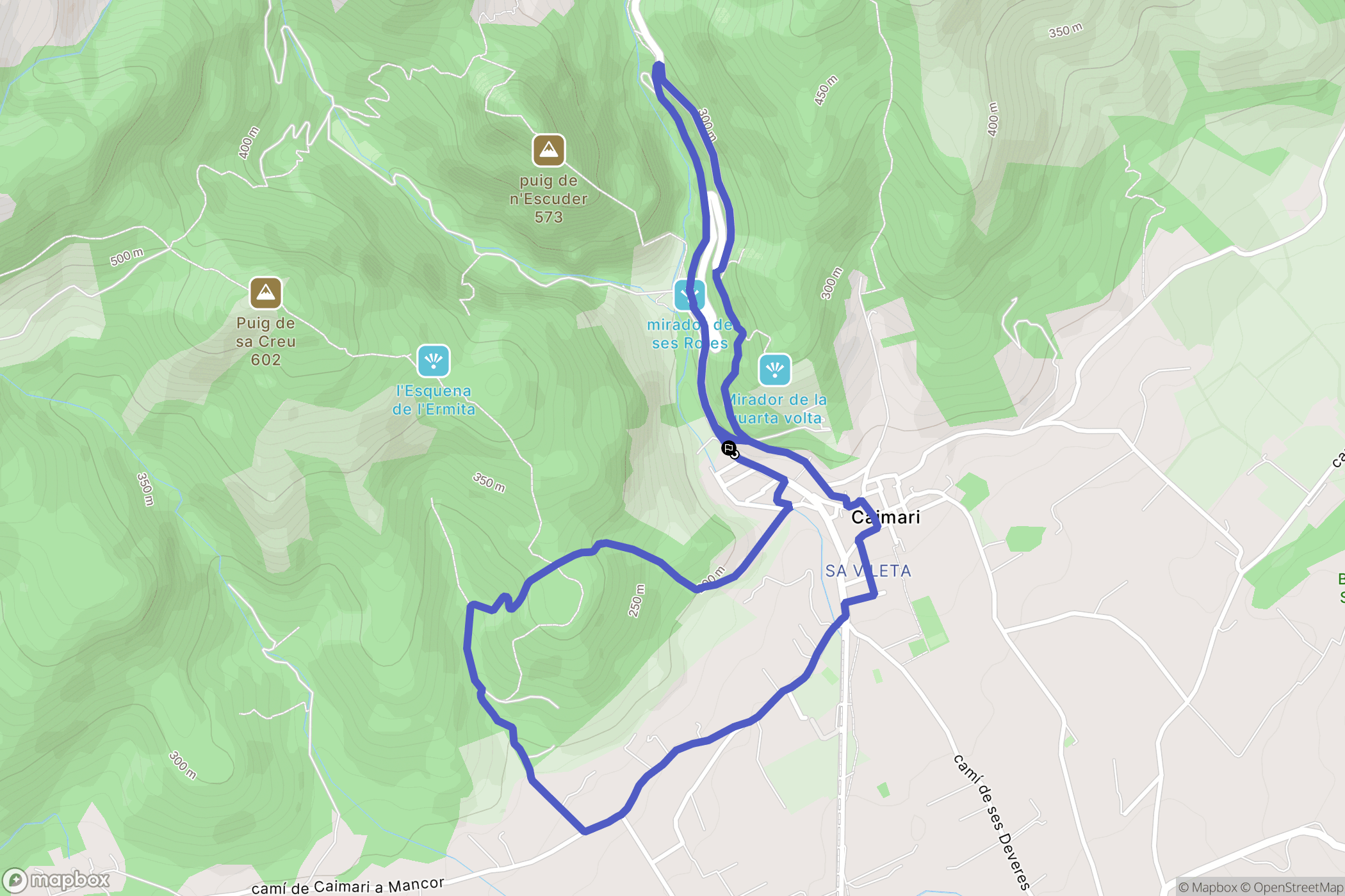 Caimari : carte du parcours de randonnée - Spain