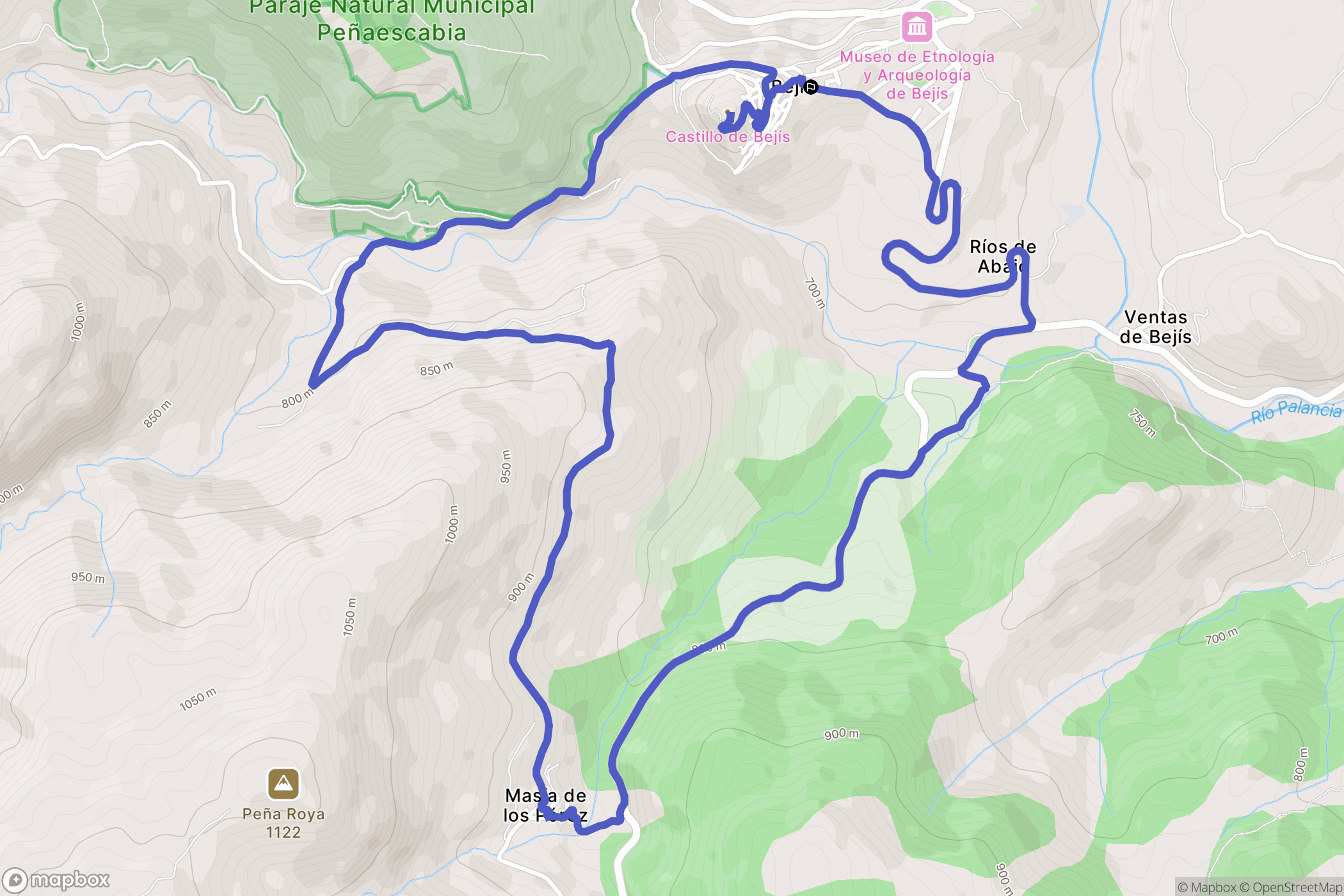 Bejís : carte du parcours de randonnée - Spain