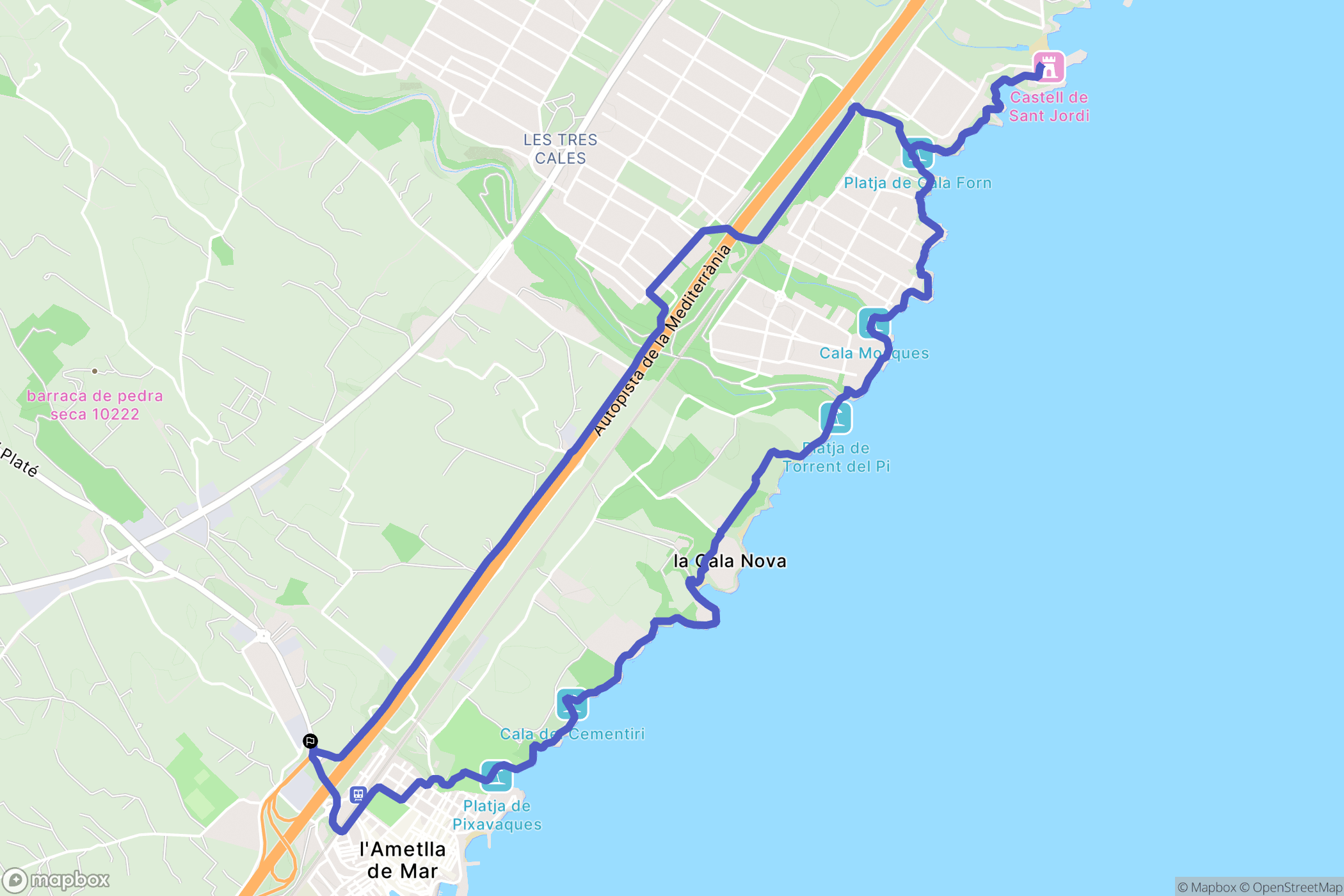 L'Ametlla de Mar : carte du parcours de randonnée - Spain