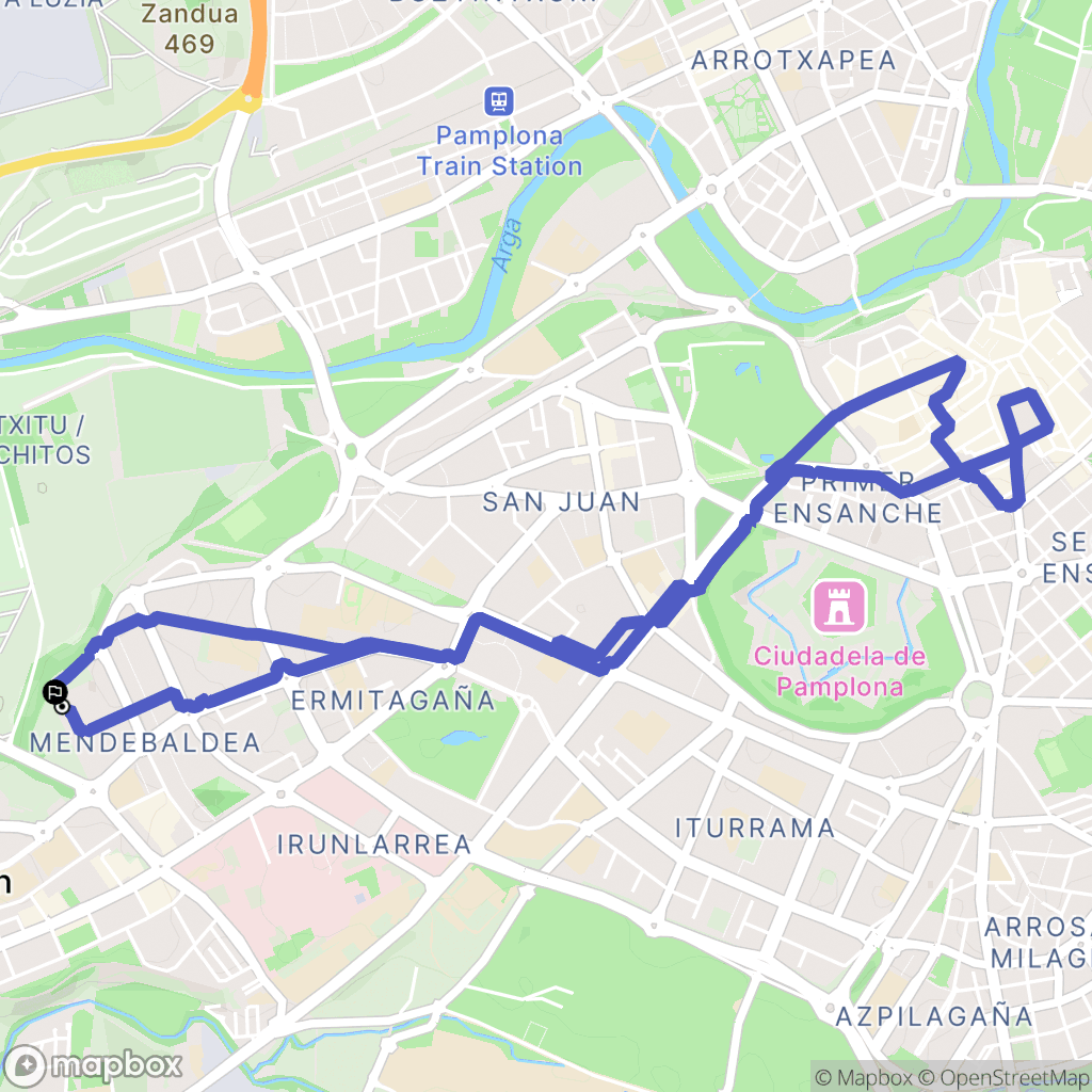 Pamplona : carte du parcours de randonnée - Spain