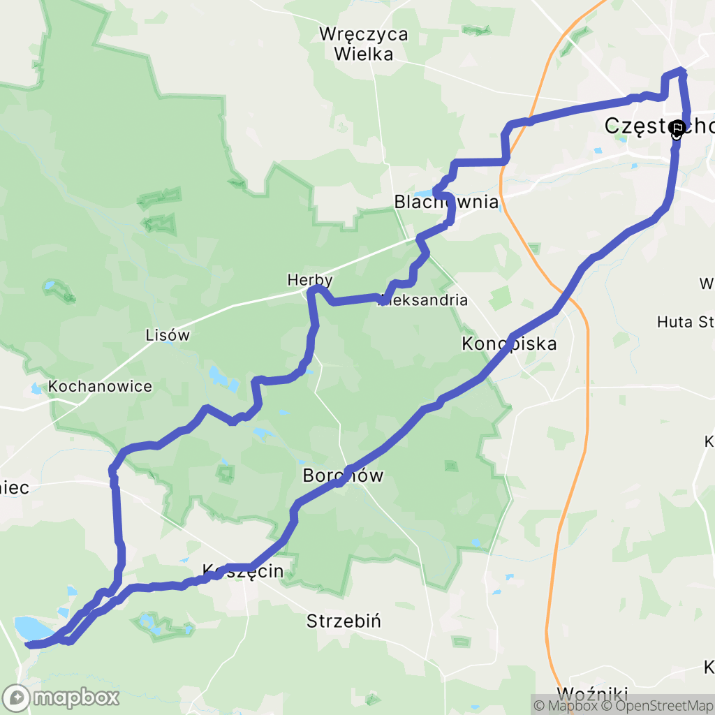Częstochowa: mapa trasy - Poland