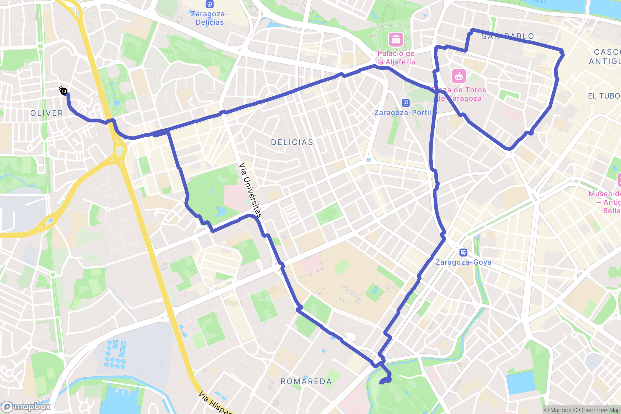 Zaragoza : carte du parcours de randonnée - Spain