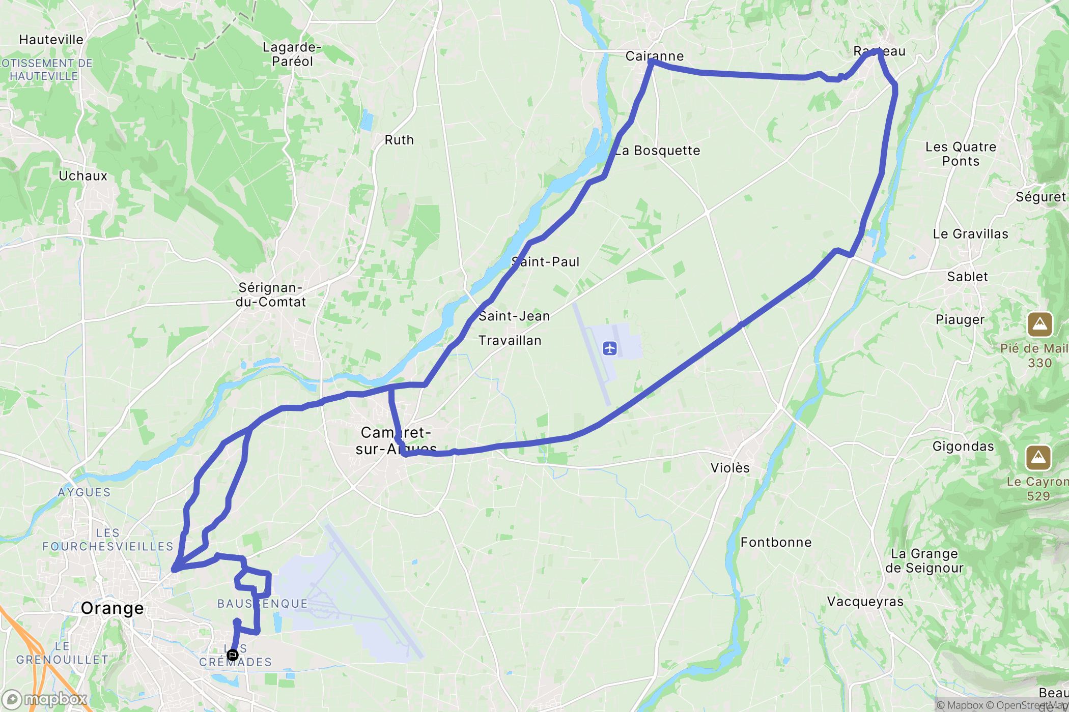 Orange : carte du parcours de randonnée - France