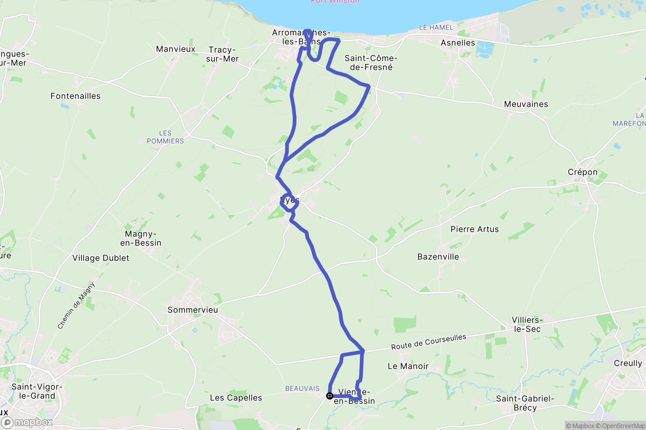 Vienne-en-Bessin : carte du parcours de randonnée - France