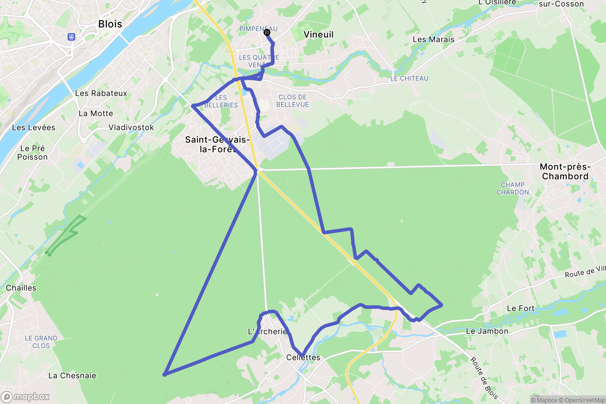 Vineuil : carte du parcours de randonnée - France