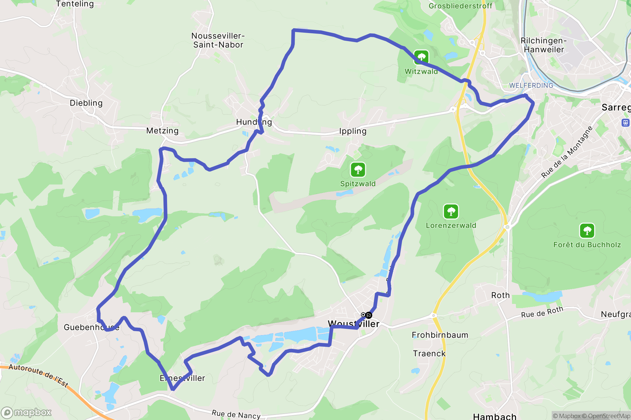 Woustviller : carte du parcours de randonnée - France