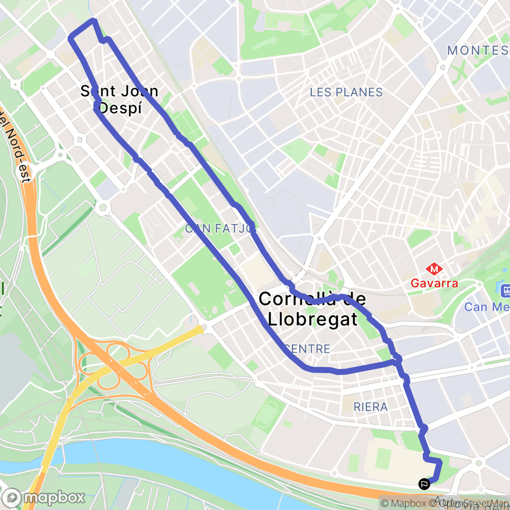 Cornellà de Llobregat : carte du parcours de randonnée - Spain