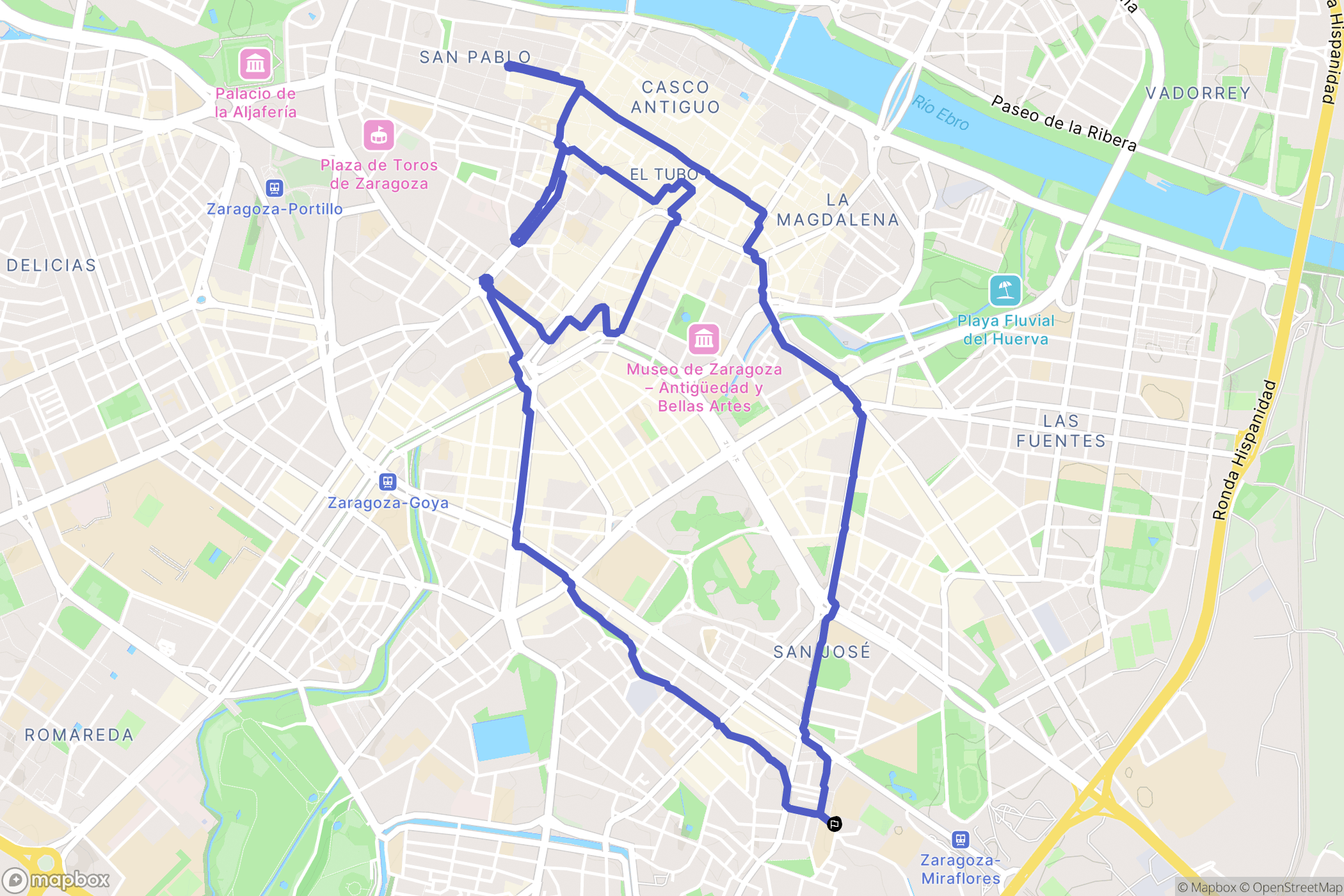 Zaragoza : carte du parcours de randonnée - Spain
