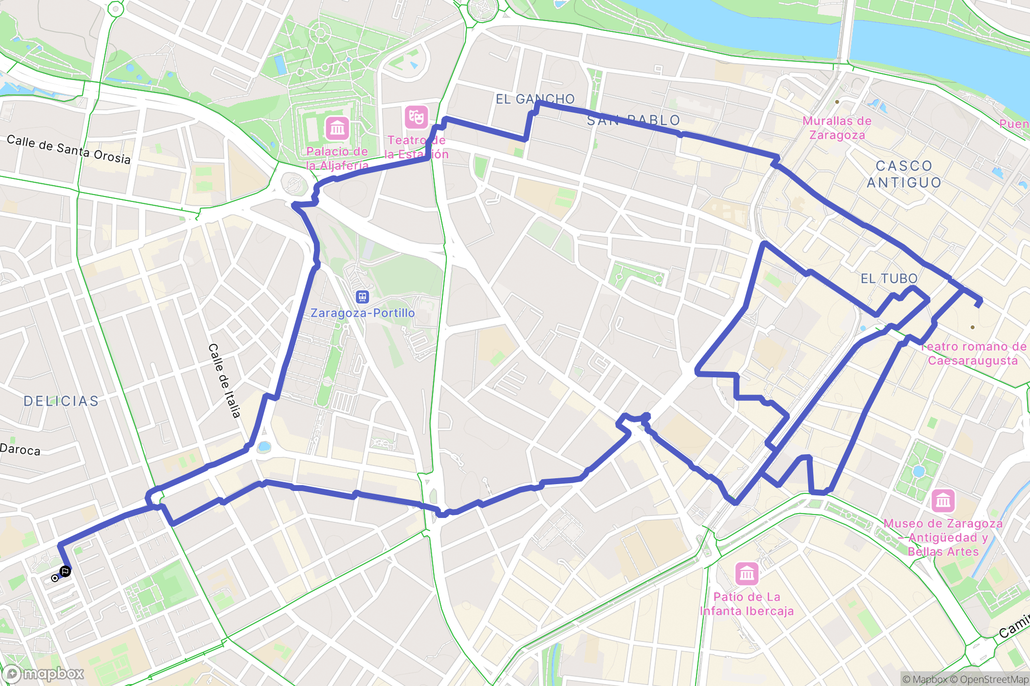 Zaragoza : carte du parcours de randonnée - Spain