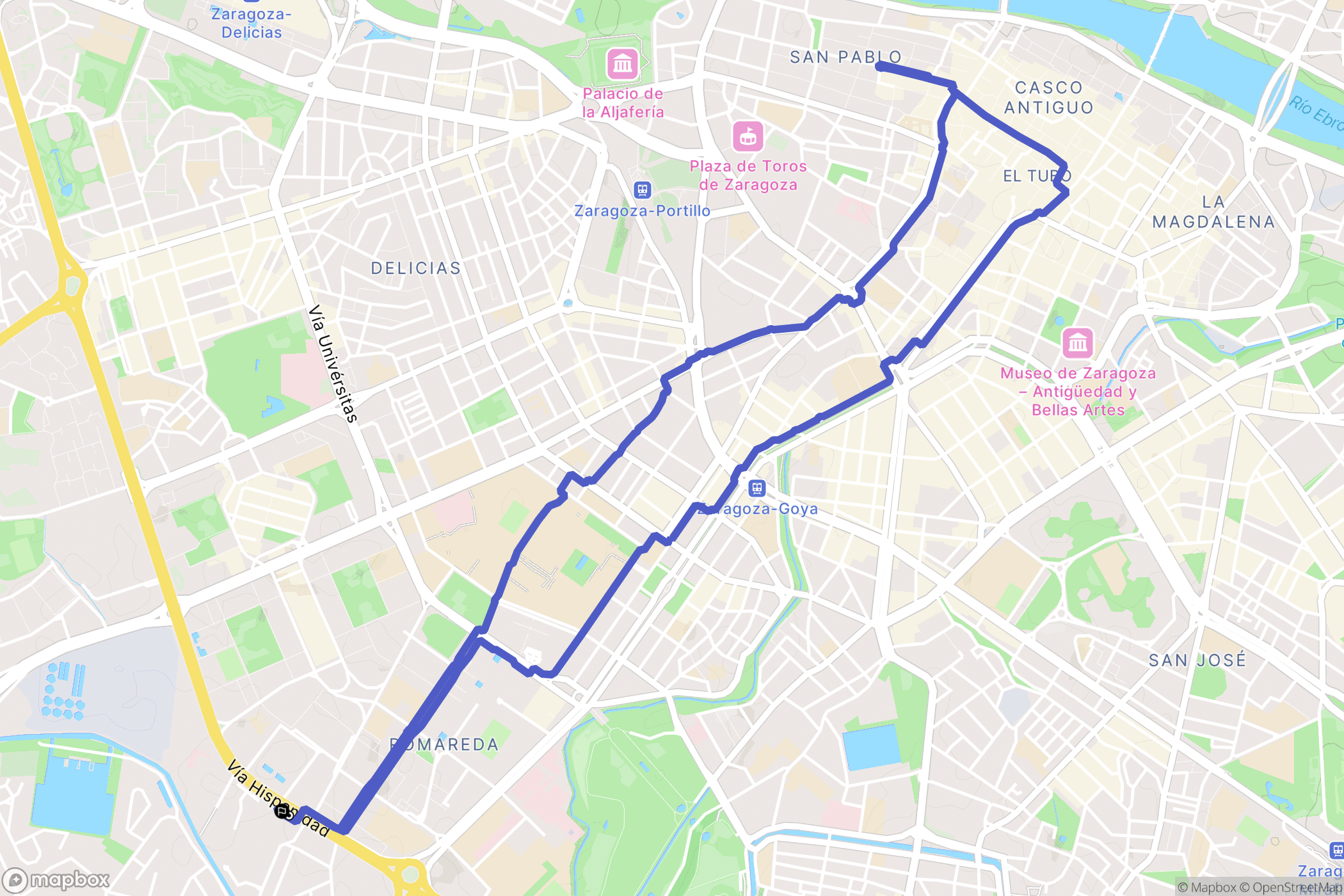 Zaragoza : carte du parcours de randonnée - Spain